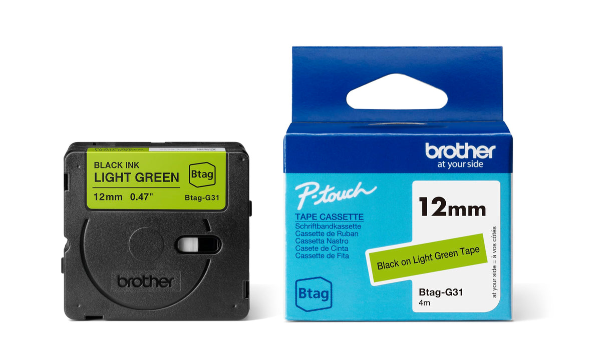 BROTHER 12MM BTAGG31 Tape Black on Light Green