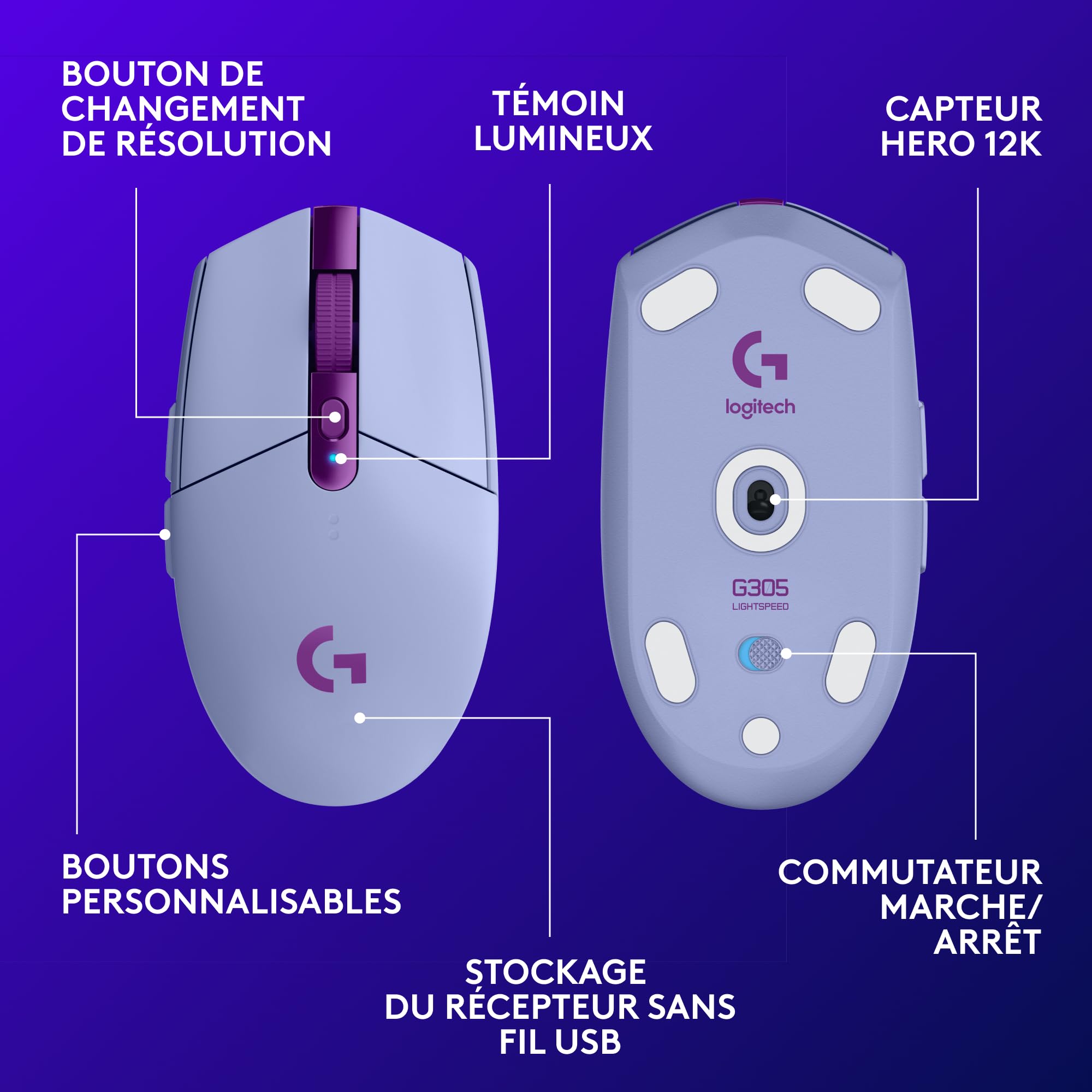 LOGITECH G305 LIGHTSPEED Wireless Gaming Mouse - LILAC - EWR2