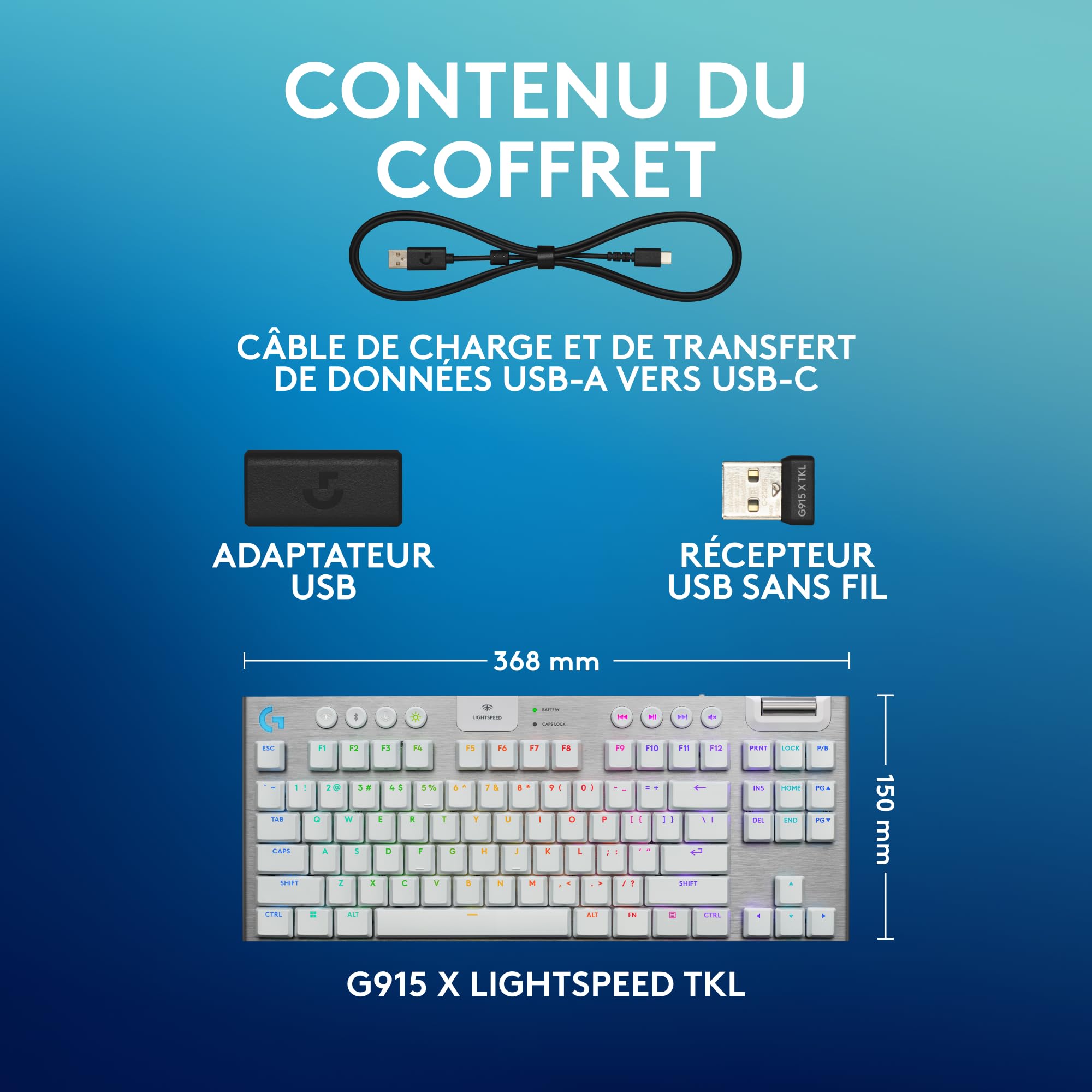 LOGITECH G915 X LIGHTSPEED TKL Wireless Gaming Keyboard White (FR)
