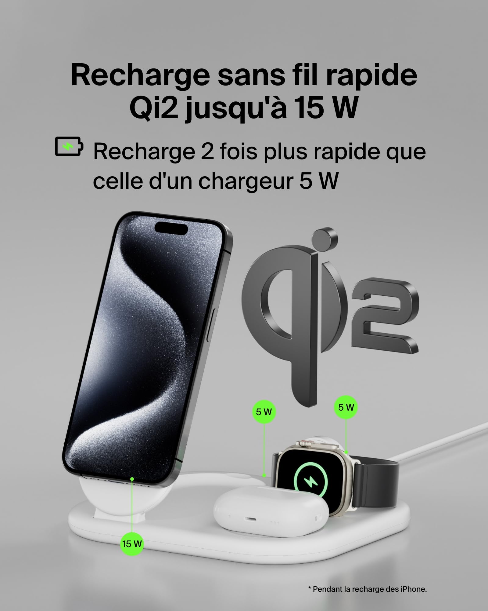 BELKIN BOOSTCHARGE Qi2 15w Magnetic 3in1 Stand White