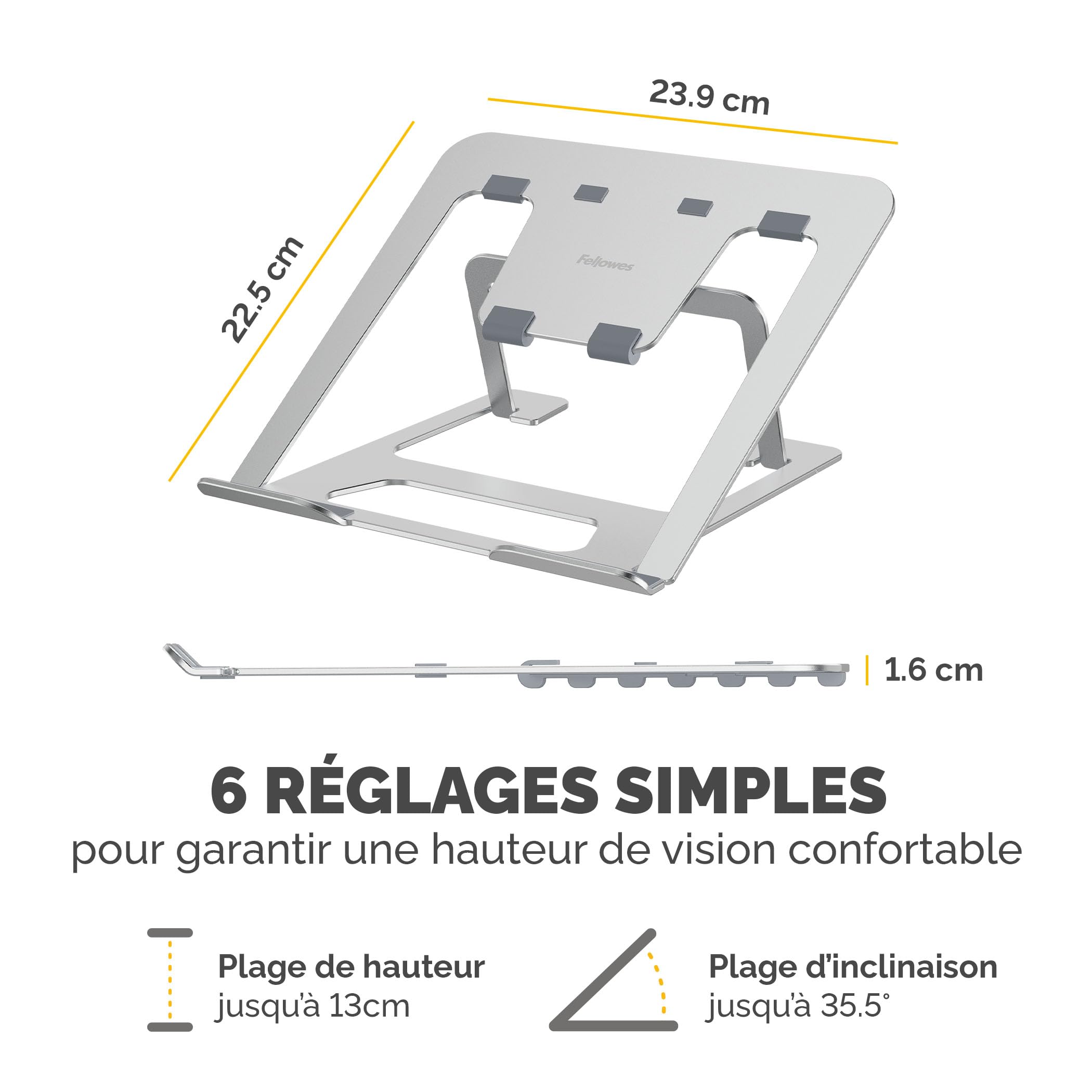 FELLOWES SUPPORT ORDINATEUR PORTABLE LAPTOP ARGENT ALUMNIA