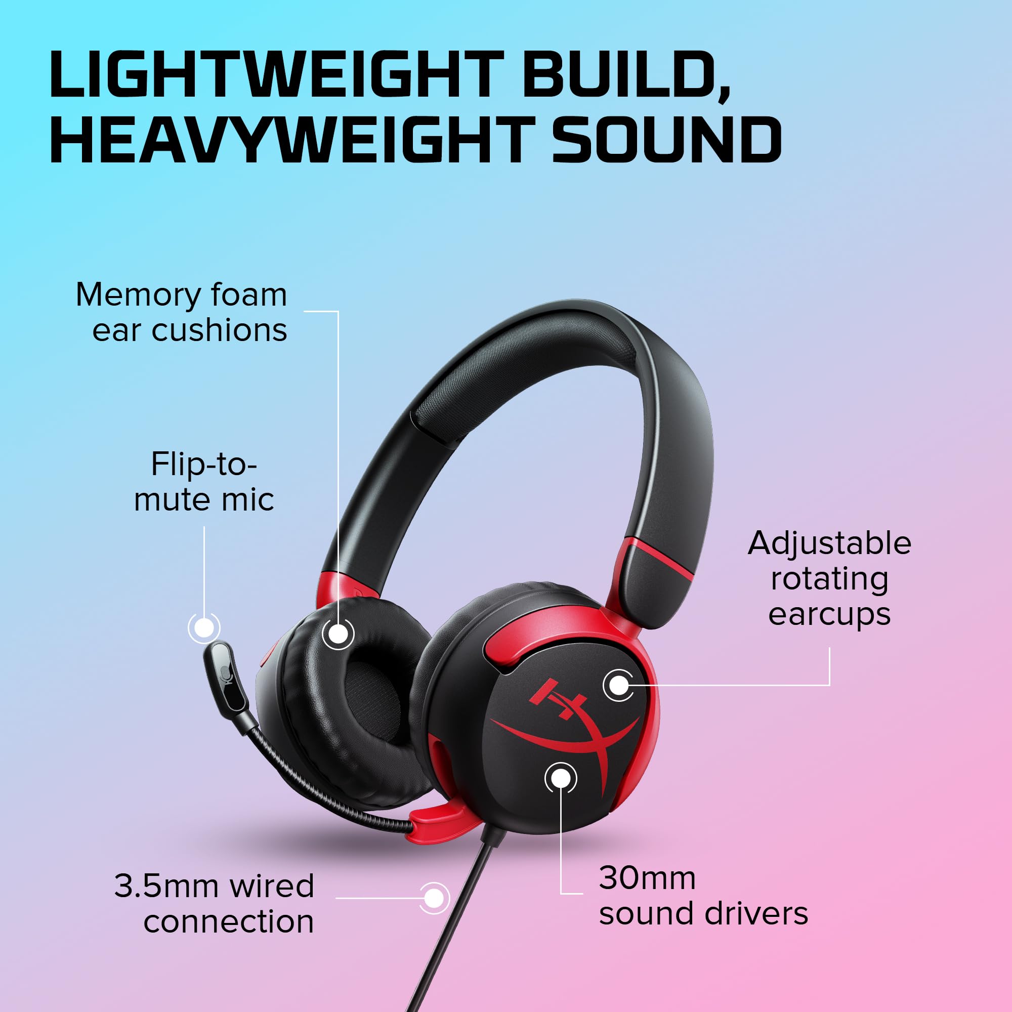 Casque filaire HyperX Cloud Mini avec microphone, minijack 3,5 mm, noir-rouge
