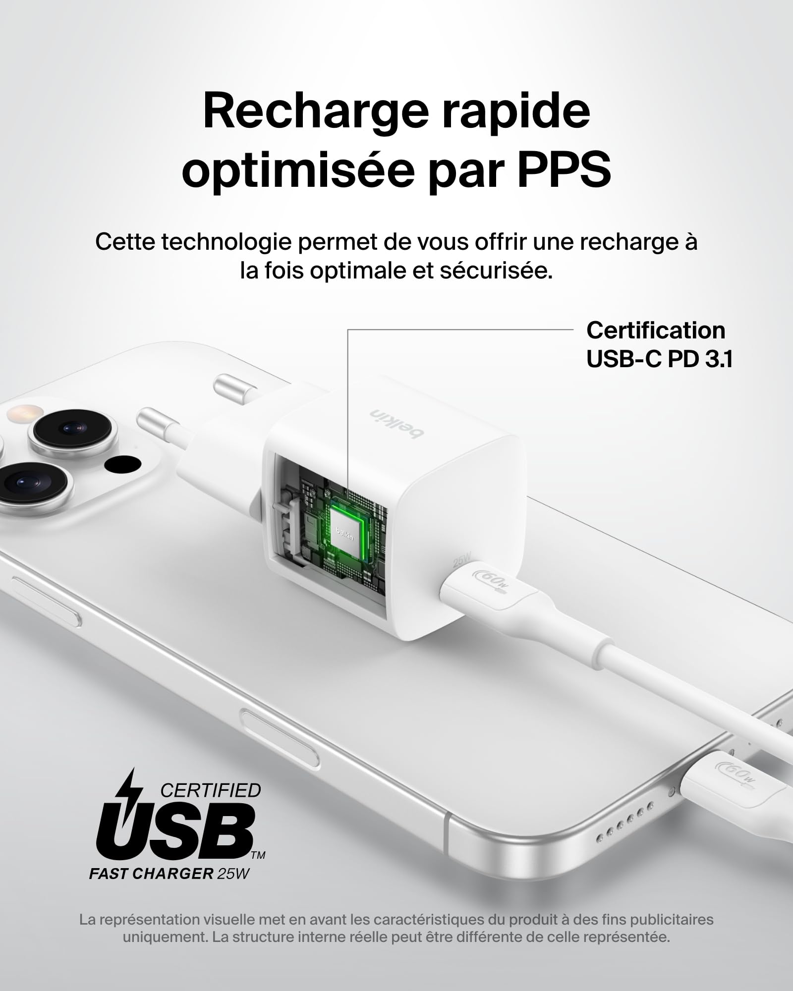 BELKIN 25W USBC PD WALL CHARGER WITH PPS WHITE