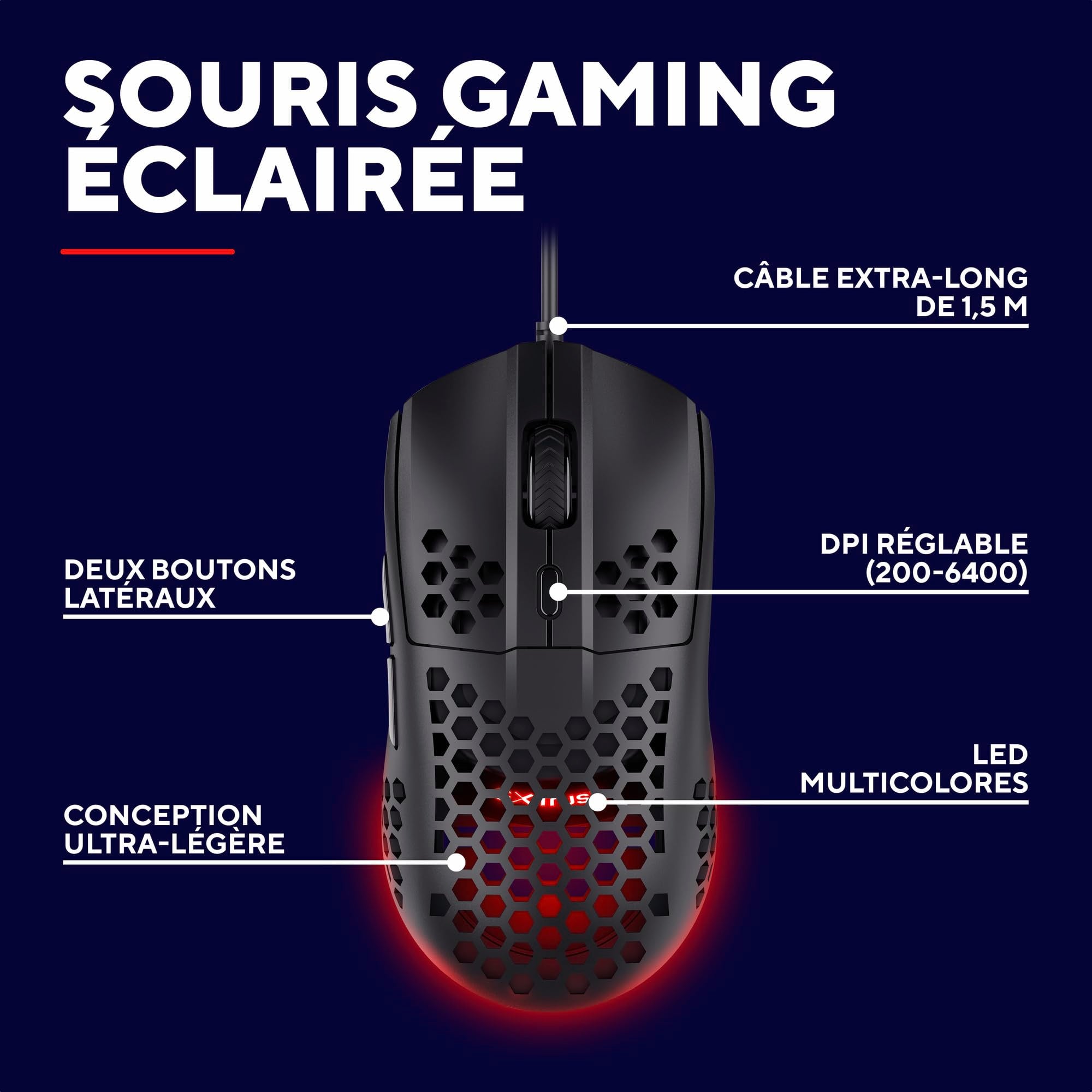 TRUST Souris gaming filaire HELOX ultra légére - Noire