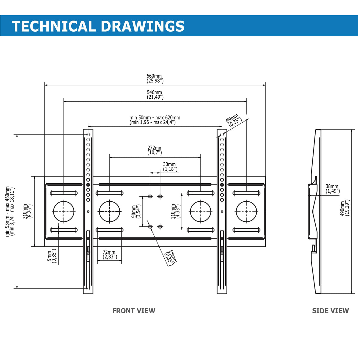"Edbak 42""-75"" Fixed Wall Mount. Weight capacity 80 kg. 600x400 VESA"