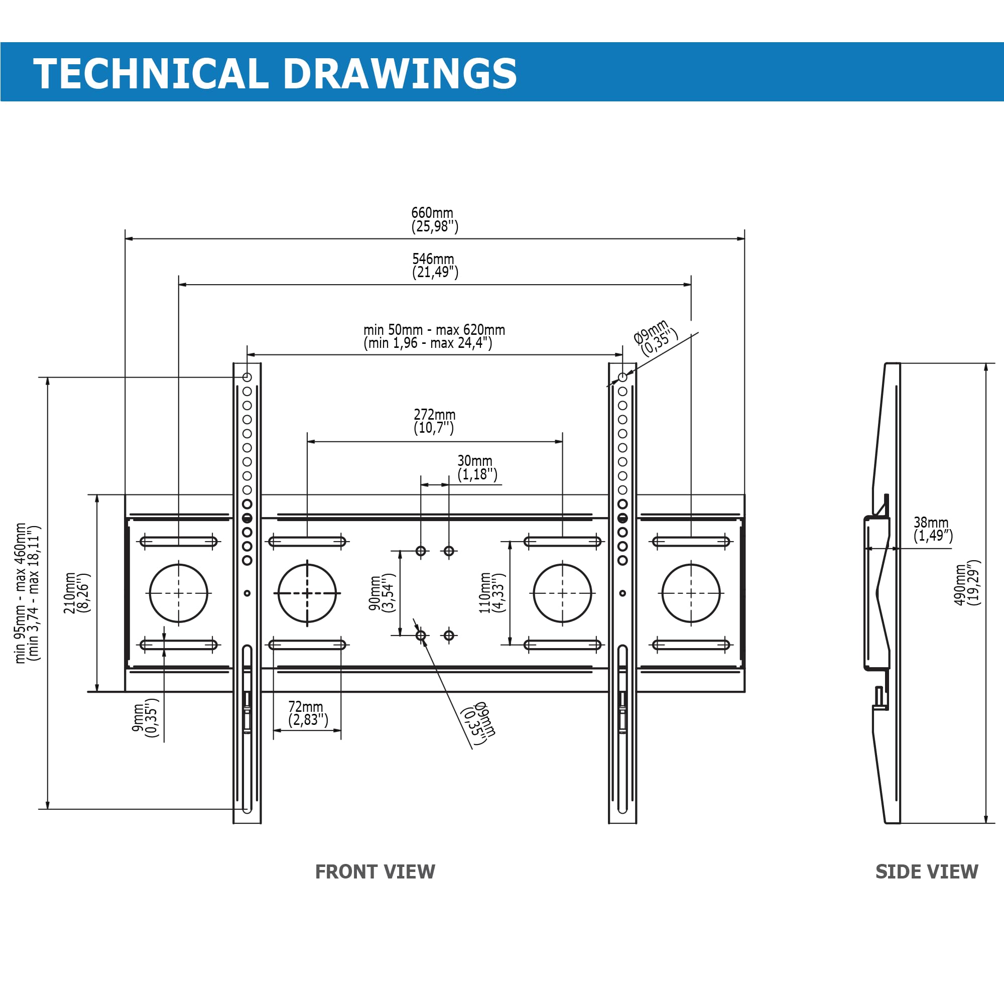"Edbak 42""-75"" Fixed Wall Mount. Weight capacity 80 kg. 600x400 VESA"