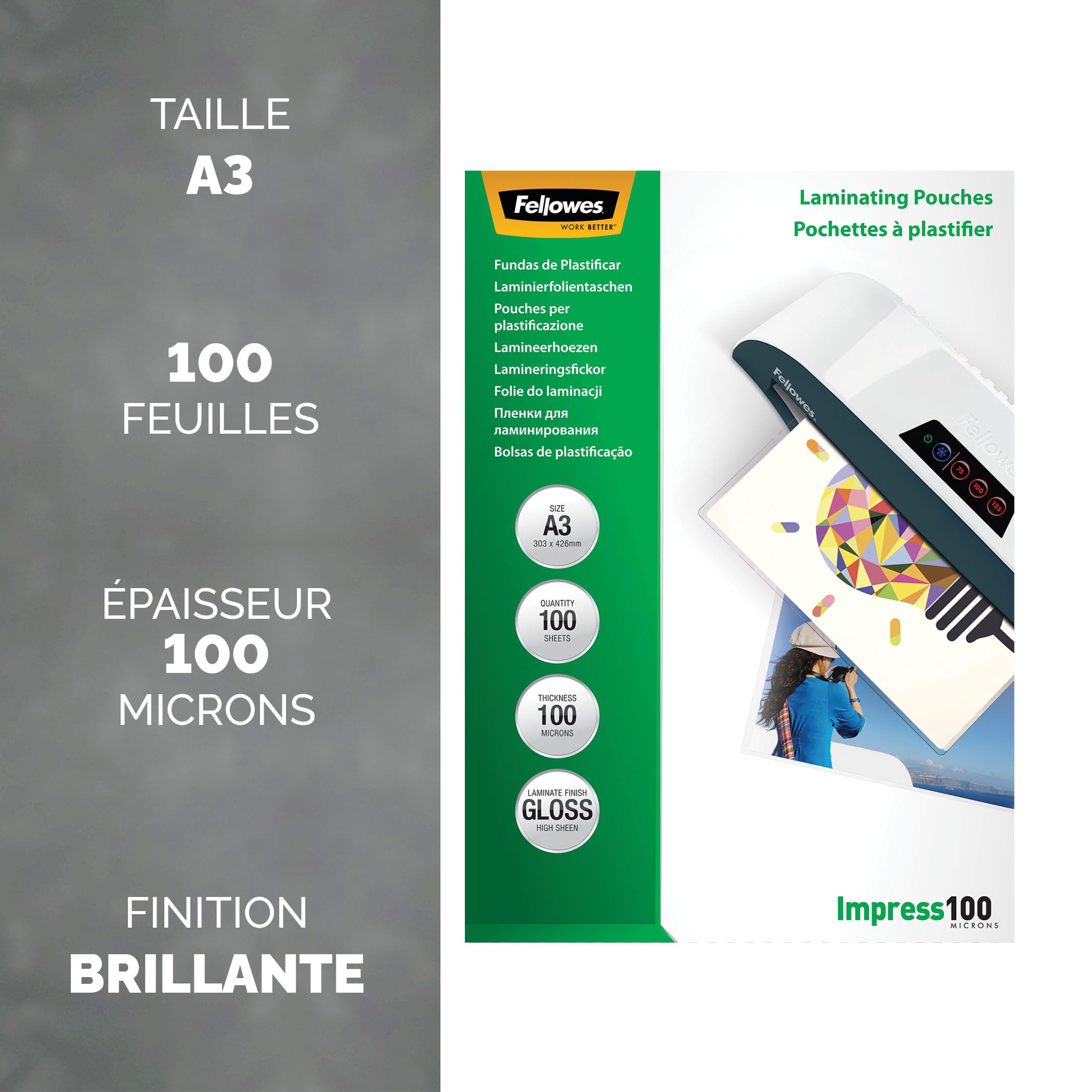 FELLOWES POCHETTES A3 100 MICRONS X 100