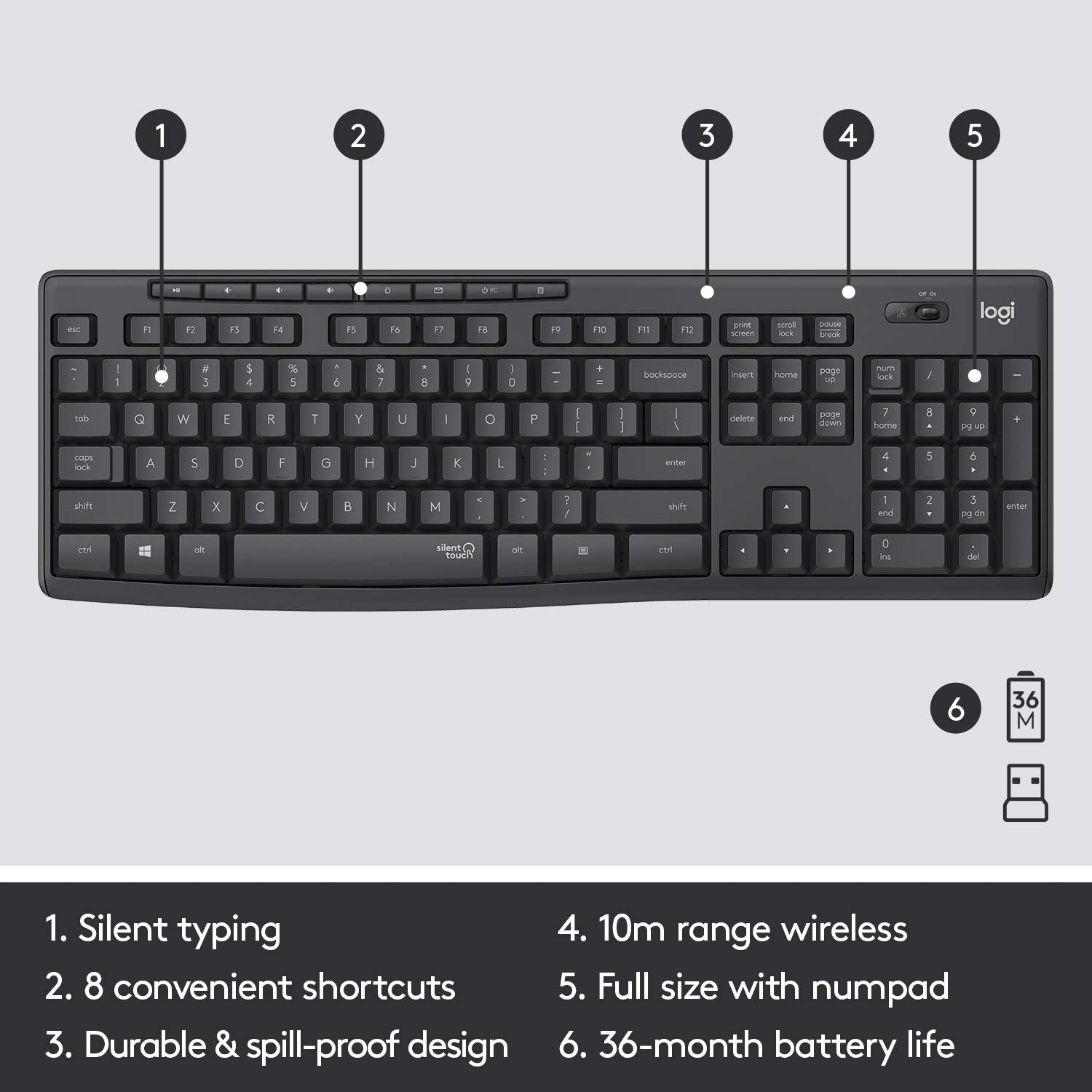 MK295 Silent Wireless Combo GRAPHITE NDX
