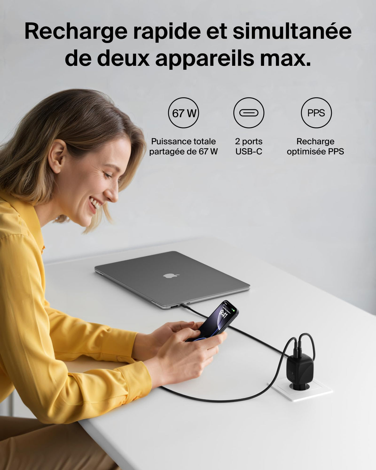 BELKIN BoostCharge 67W Dual USB-C PD Wall Charger with PPS BLK