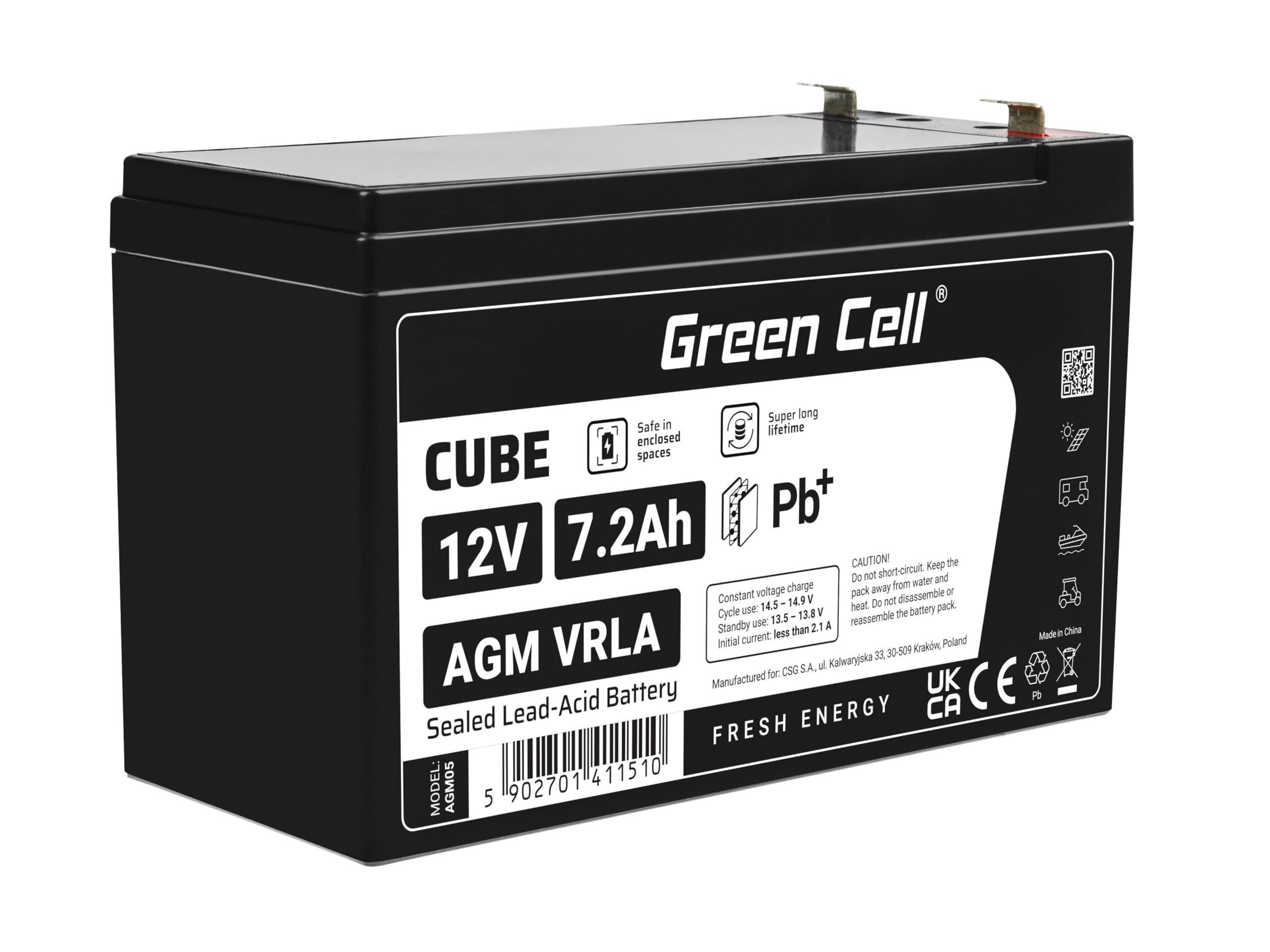 Green Cell AGM05 Batterie de l'onduleur Sealed Lead Acid (VRLA) 12 V 7,2 Ah
