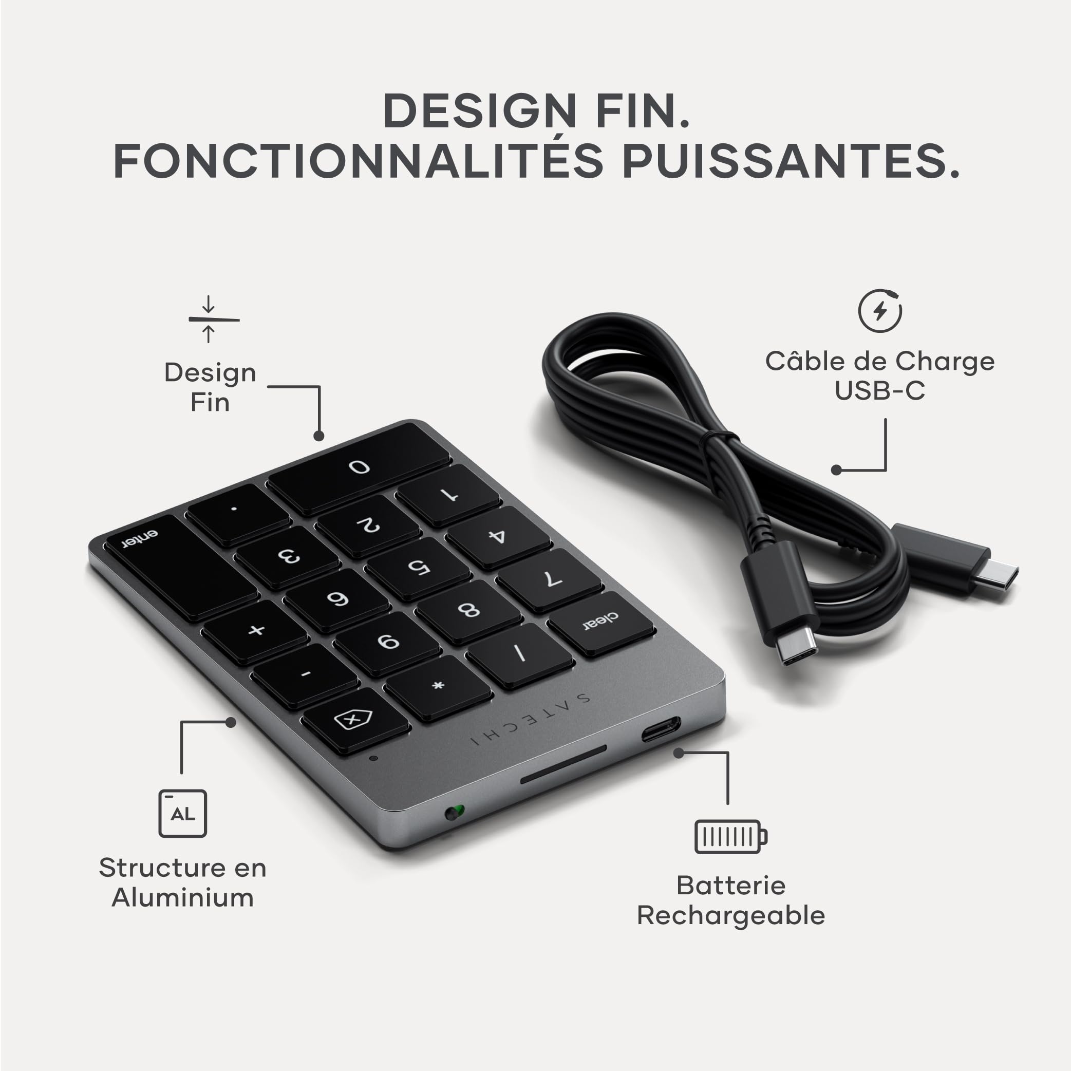 ALUMINUM RECHARGEABLE BT KEYPAD SPACE GR