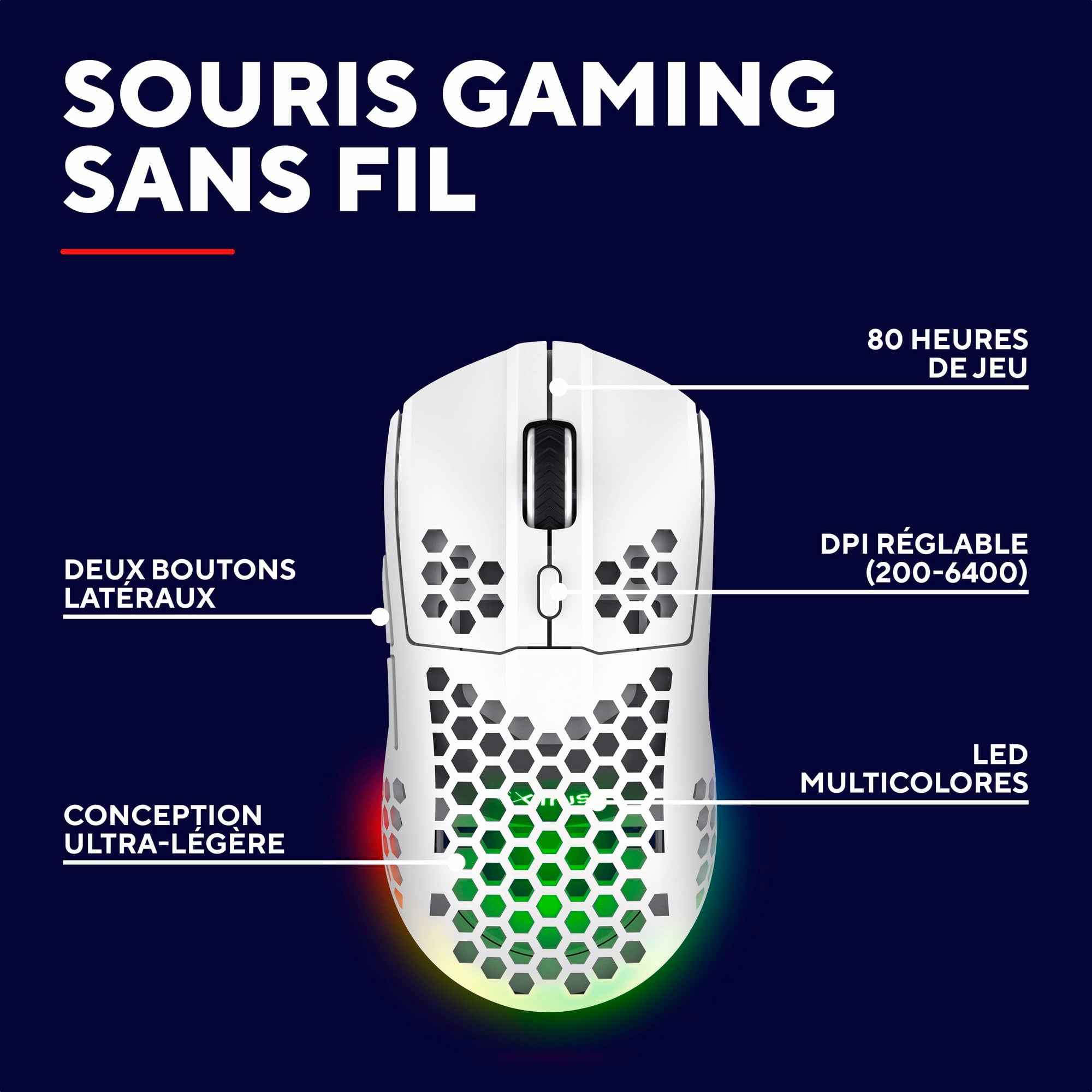 TRUST Souris gaming sans fil HELOX ultra légére - Blanche