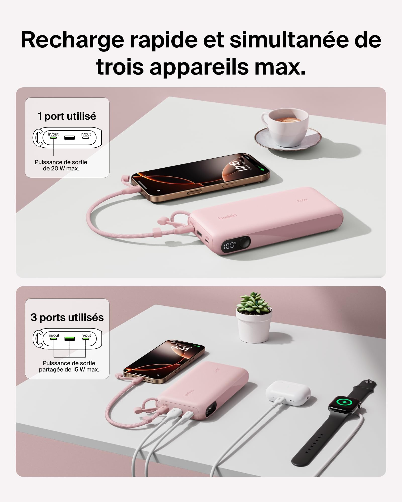 BELKIN 20k PD20W Power Bank with Display Pink