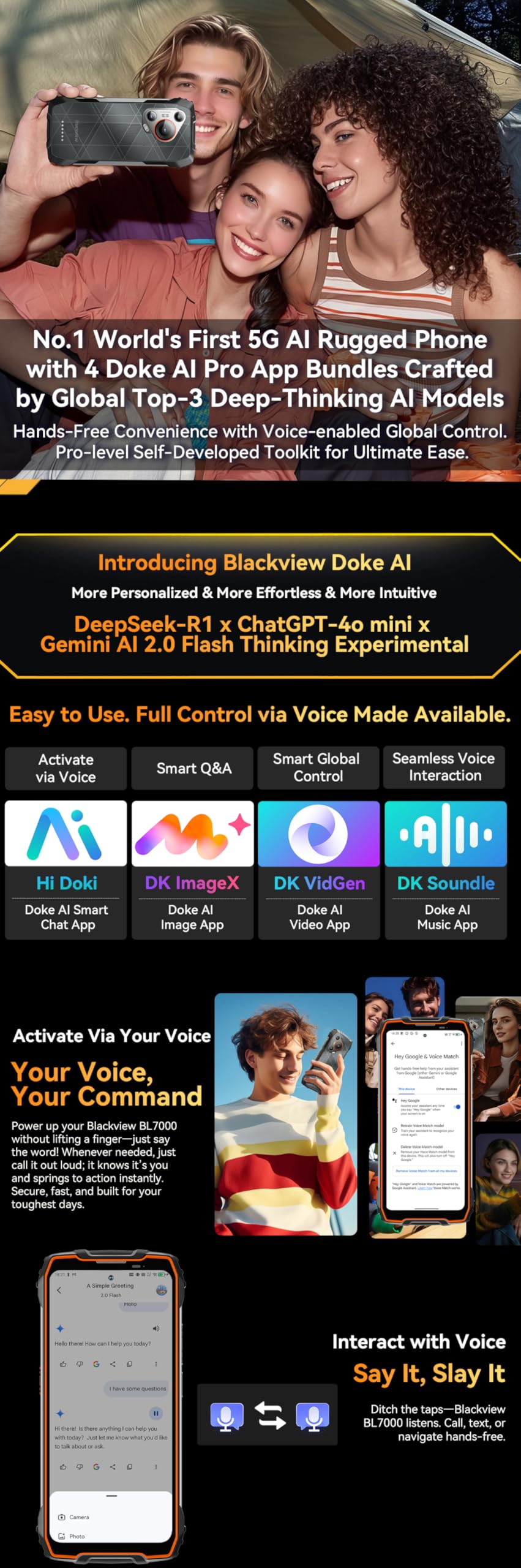 Blackview BL7000 (Doke IA - 5G - Écran 6.78'' - 256 Go, 8 Go RAM) Orange