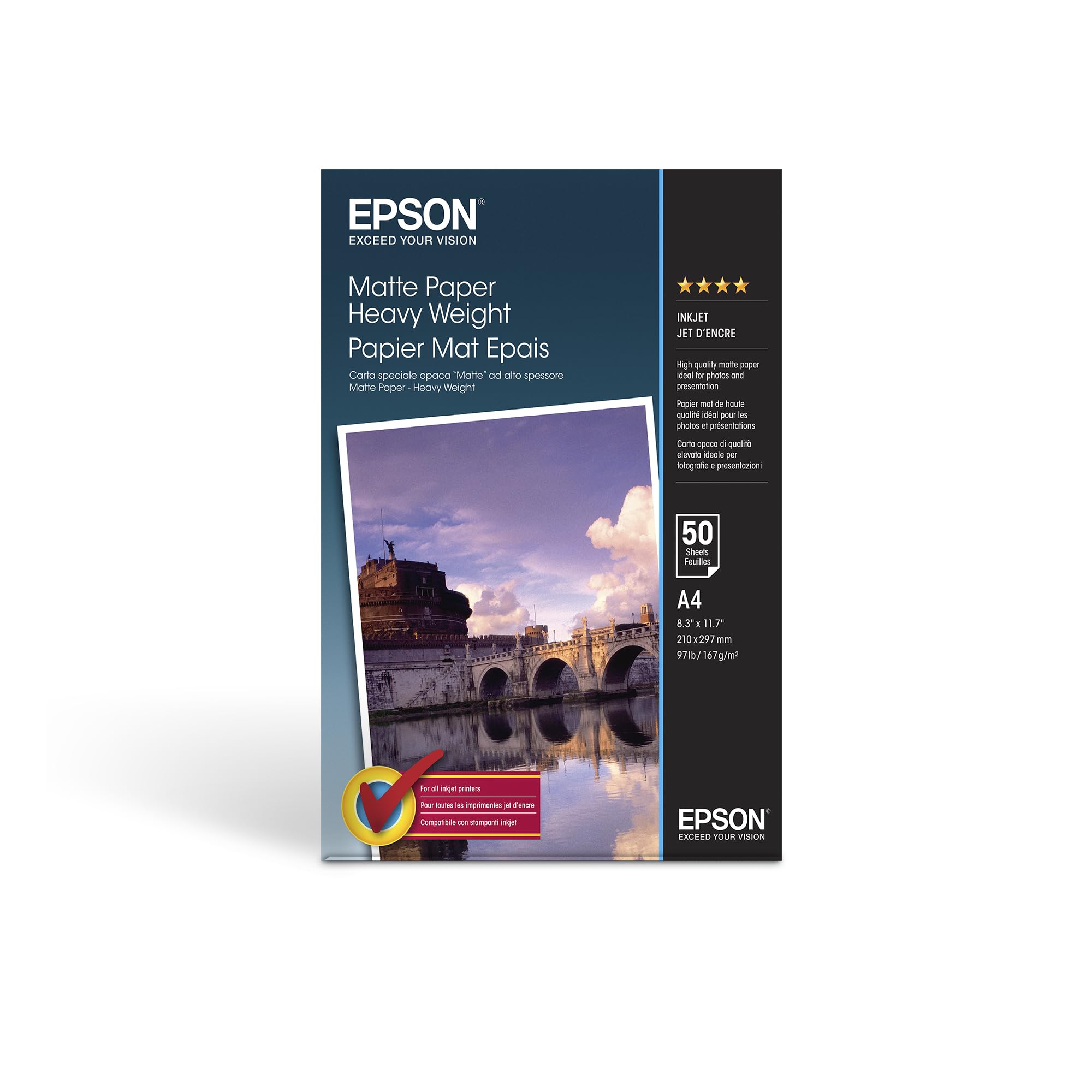 EPSON S041256 Matte heavyweight  papier inkjet 167g/m2 A4 50 feuilles pack de 1 one-sided