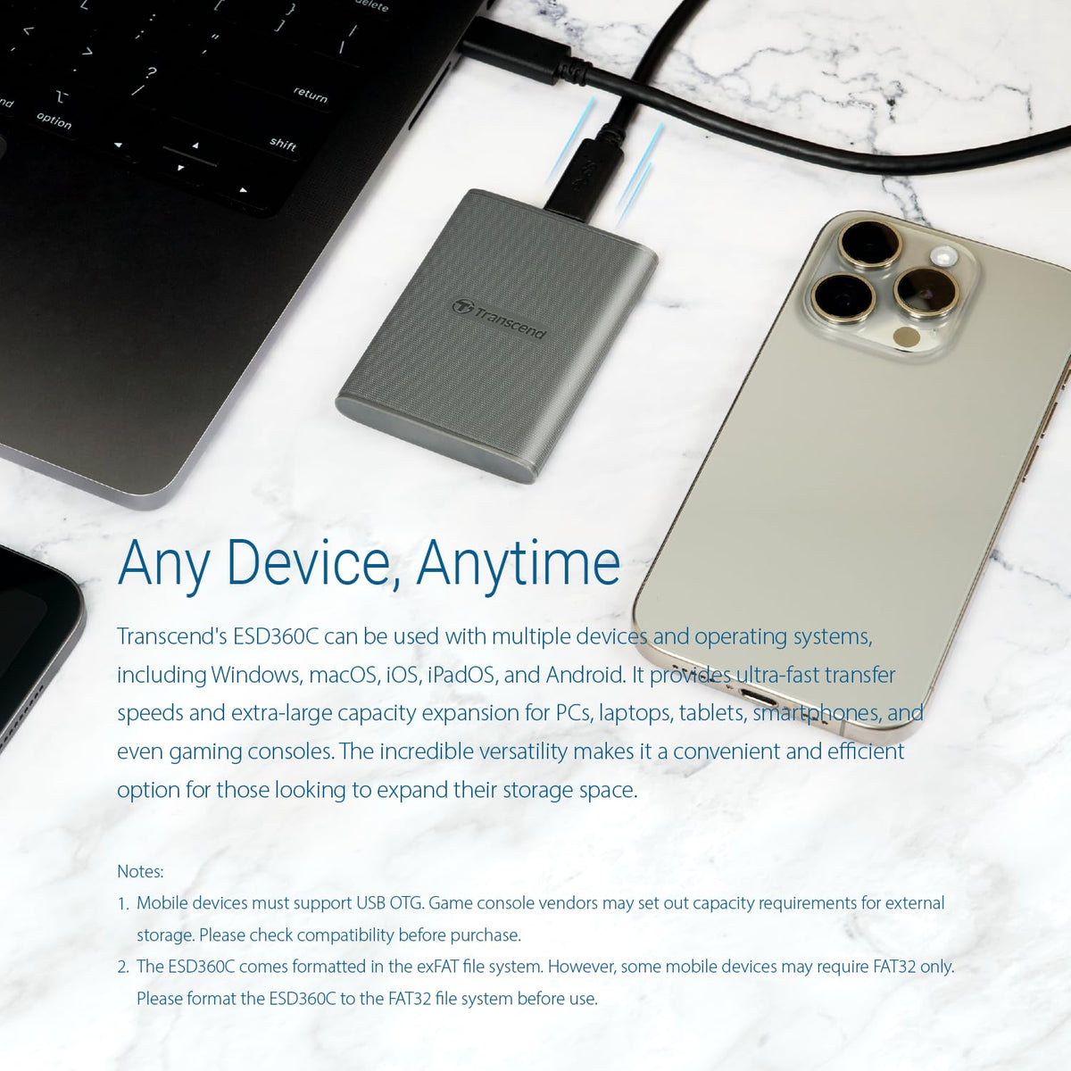 TRANSCEND ESD360C 1To External SSD USB 20Gbps Type C