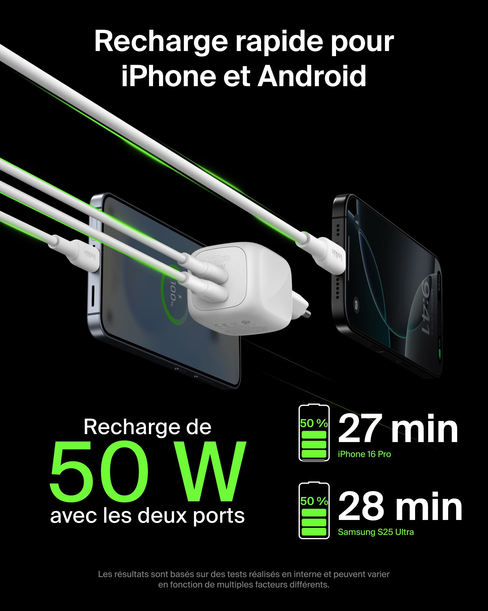 BELKIN BoostCharge 50W Dual USB-C PD Wall Charger with PPS WHT