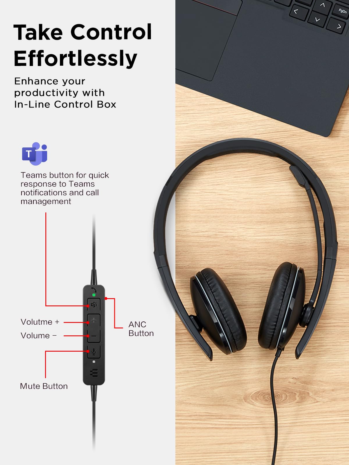 LENOVO - Gen 2 - Micro-casque - sur-oreille - filaire - USB-C - noir - Certifié pour Microsoft Teams