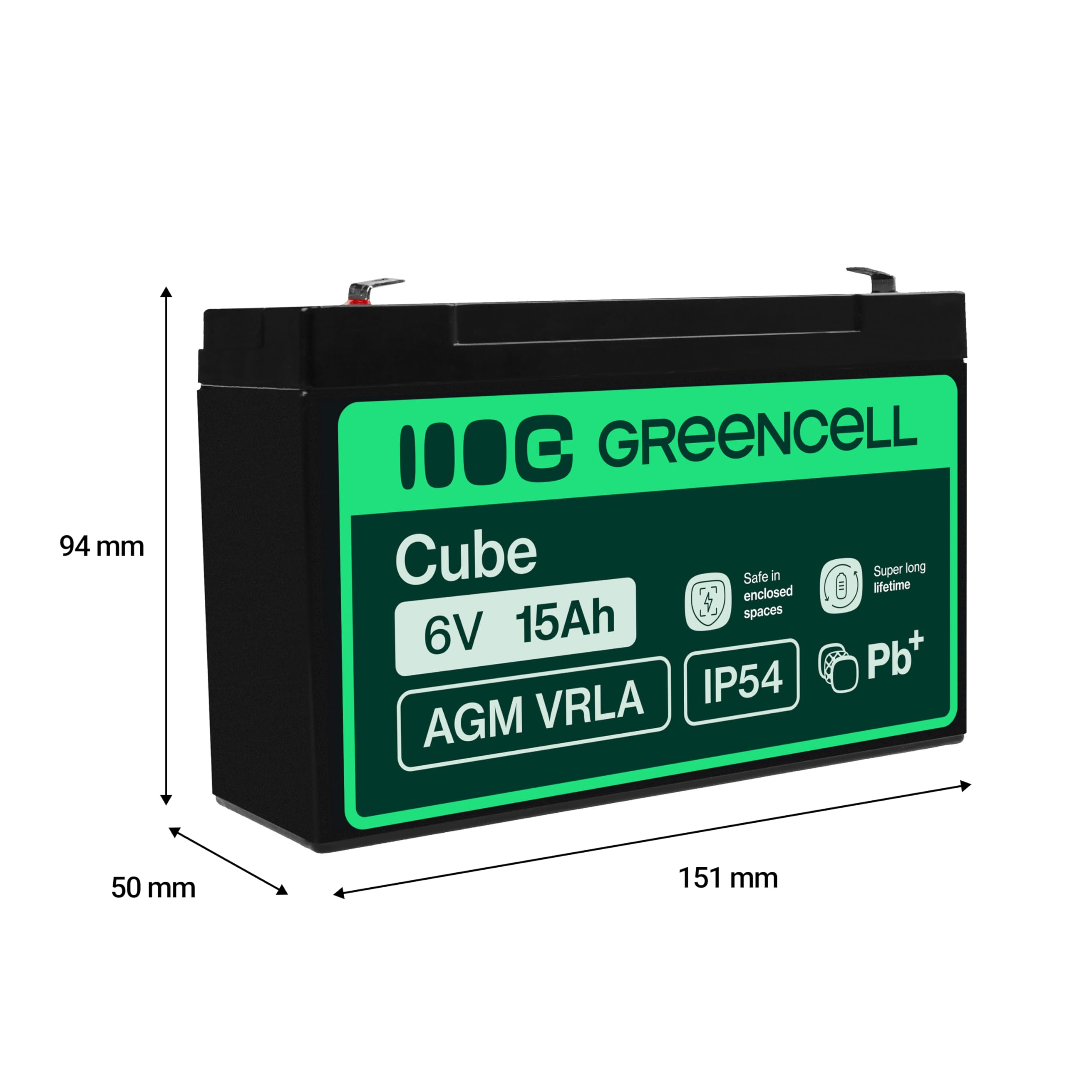 Green Cell AGM40 - 6 V - 1 piece(s) - Noir - 15 Ah - 1,8 kg - 151 mm