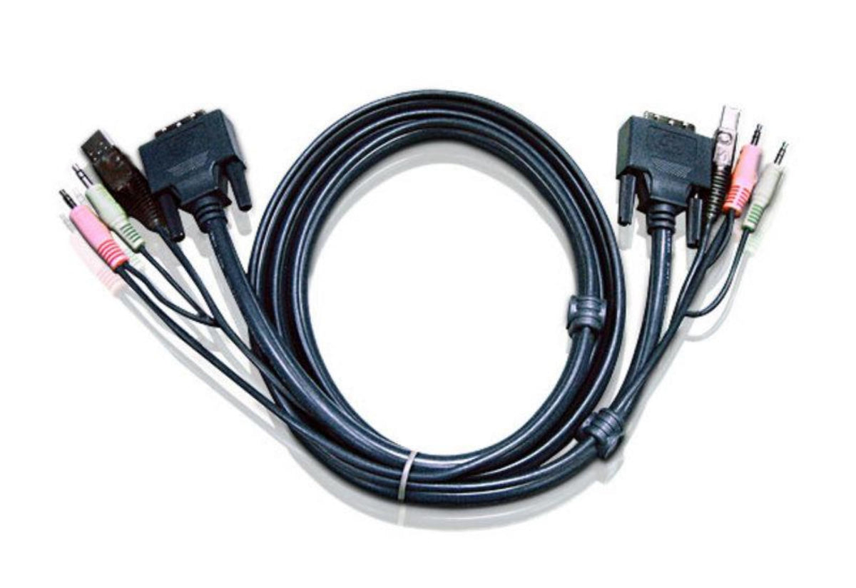 ATEN Câble KVM DVI-D USB Dual Link 3m - 3 m - DVI-D - Noir - DVI-D - USB A - 2 x 3.5mm - DVI-D - USB B - 2 x 3.5mm - Mâle