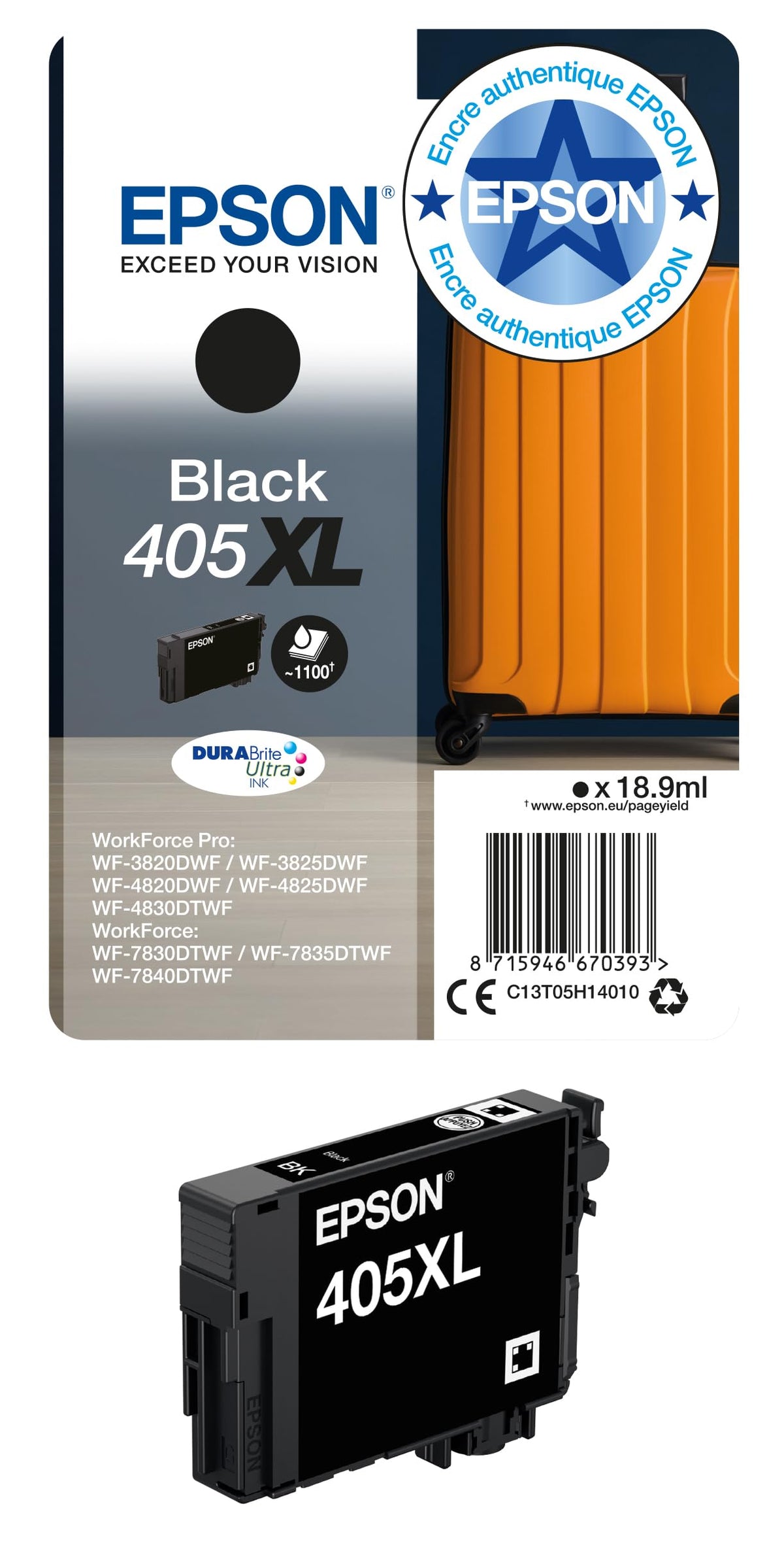EPSON 4LB Singlepack Black 405XL DURABrite Ultra Ink