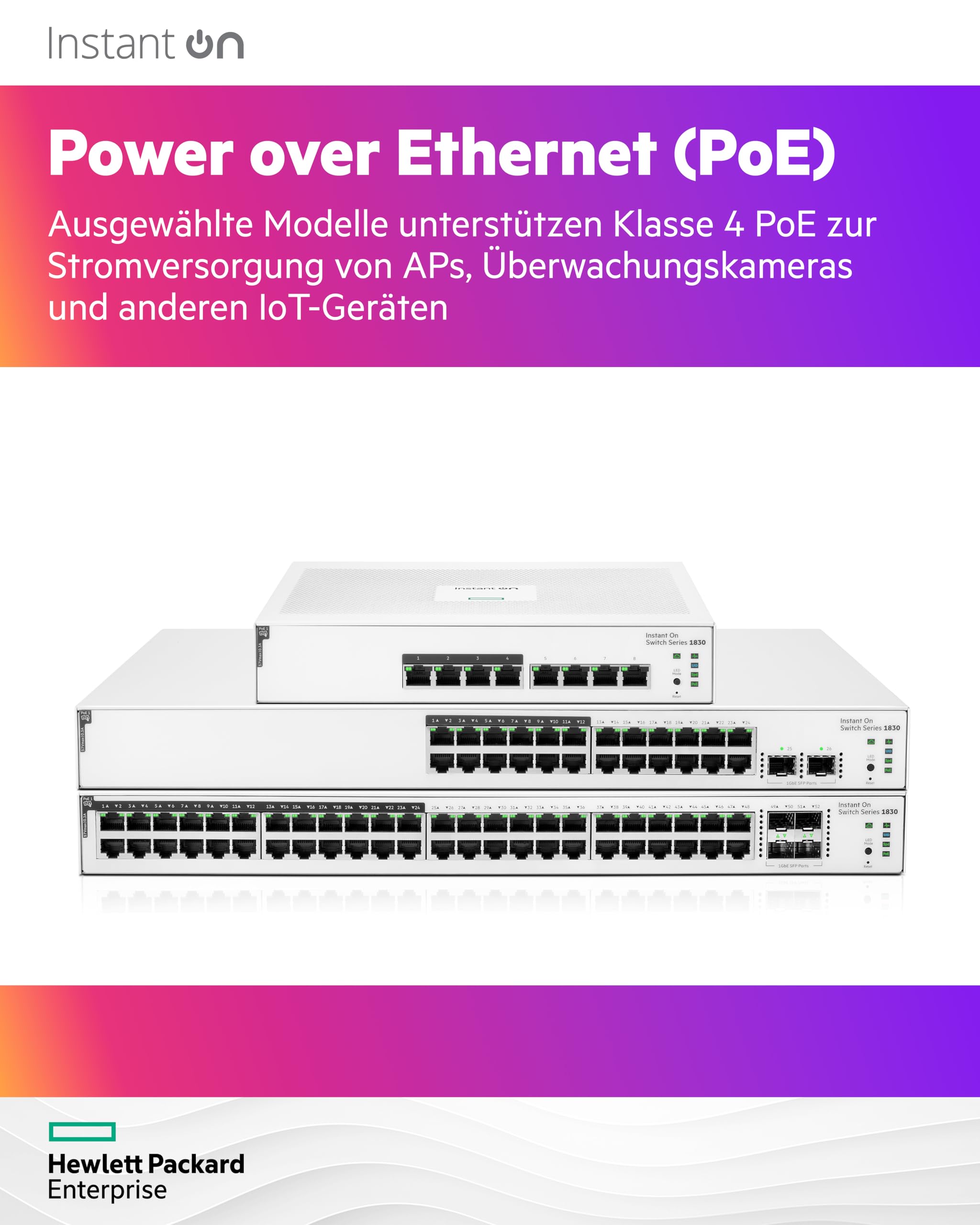 HPE Networking Instant On 1830 24G 12p Class4 PoE 2SFP 195W Switch Commutateur intelligent 12 x 10/100/1000 + 12 x10/100/1000 PoE+
