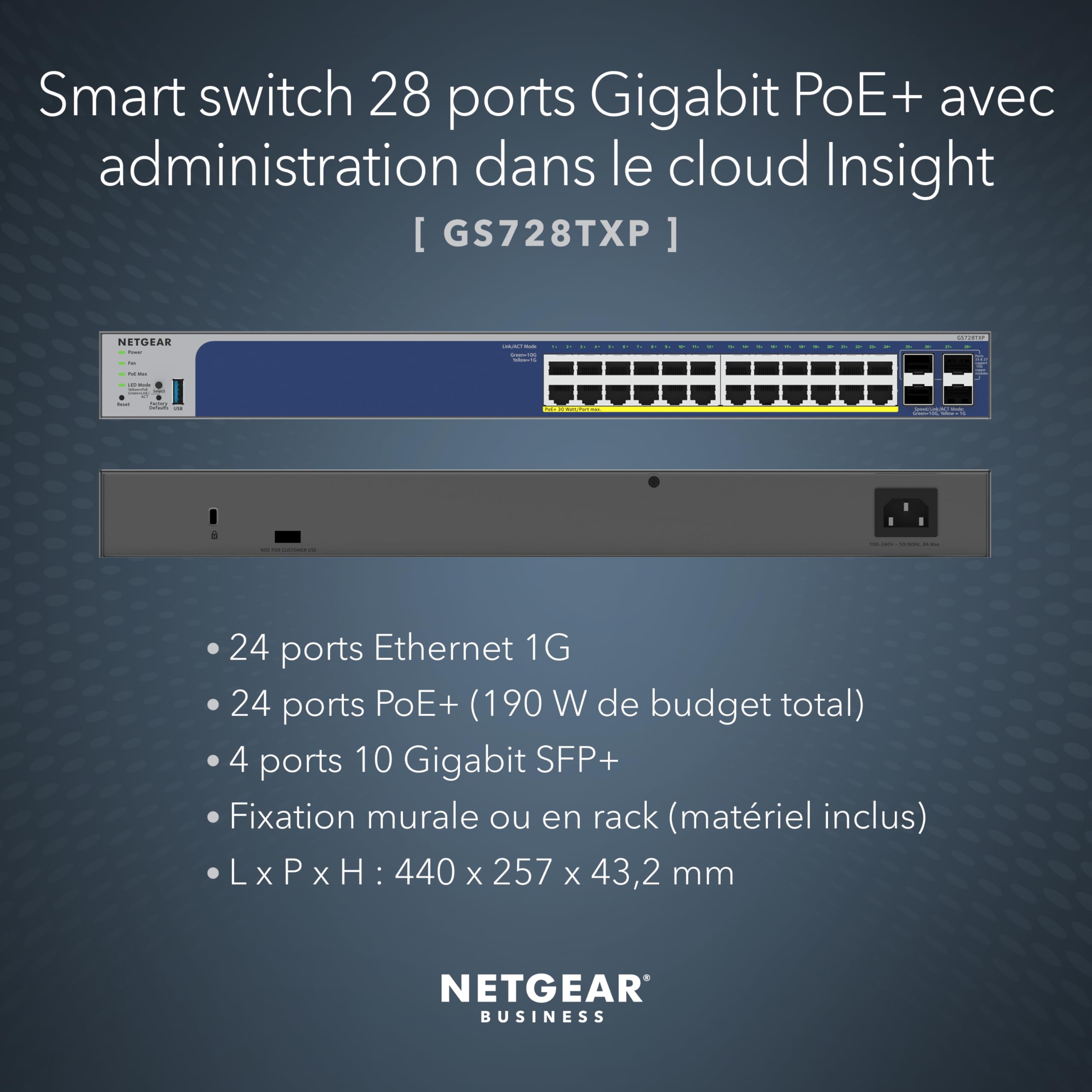 NETGEAR 24P GE POE+ Smart Switch W/10G SFP+ GS728TXPV3