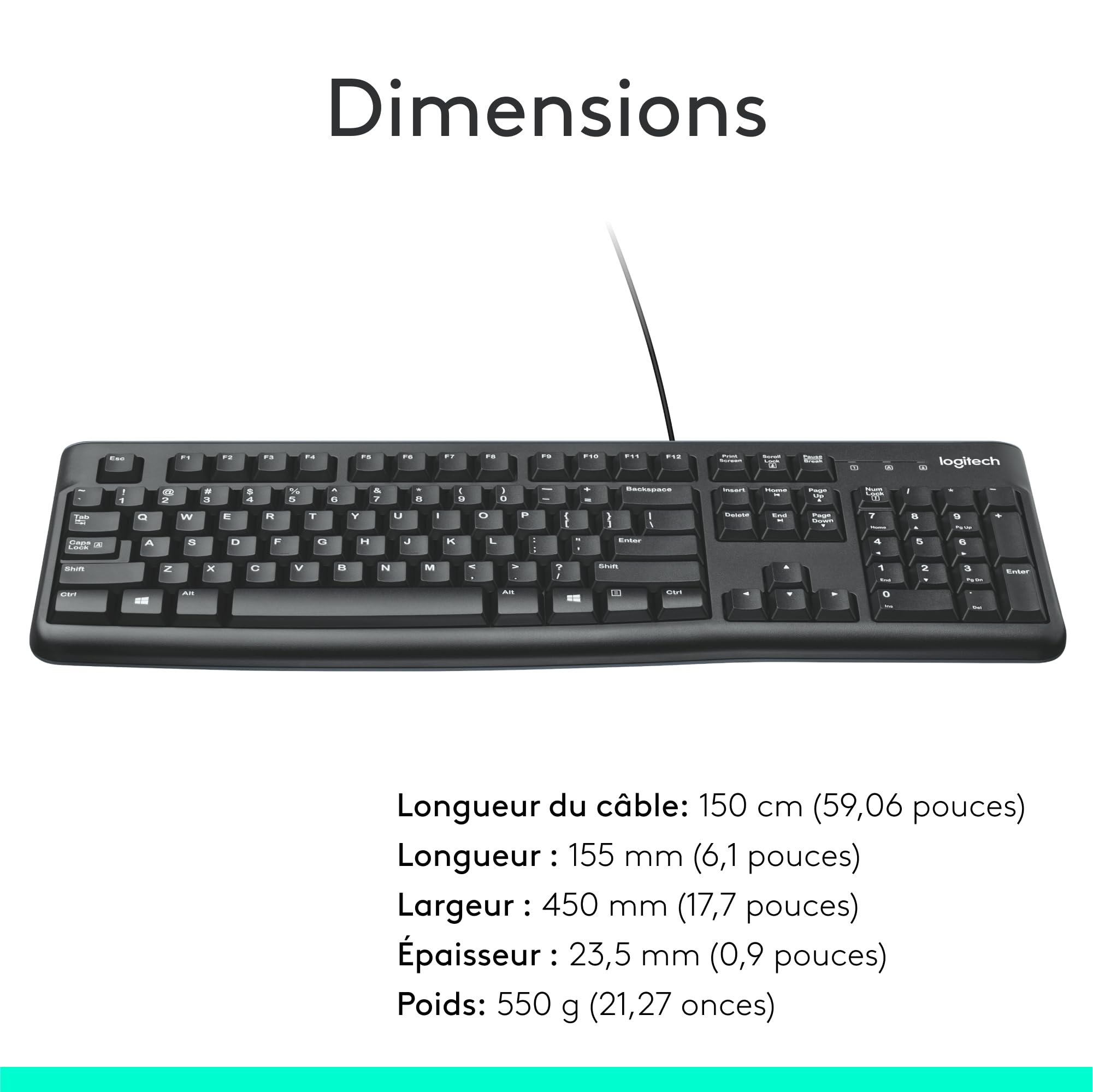 LOGITECH K120 Corded Keyboard black USB (FRA)