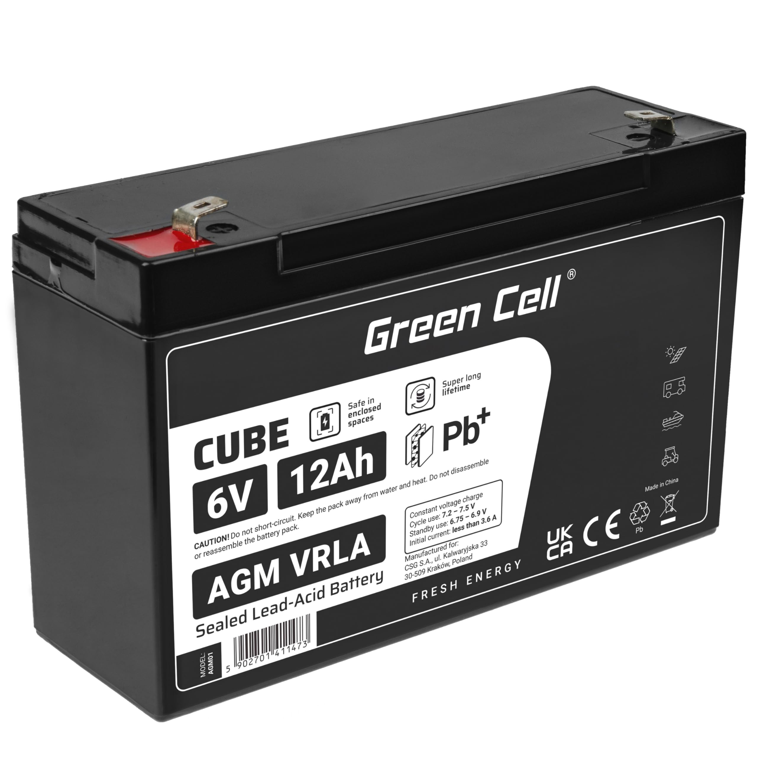 Green Cell AGM Battery 6V 12Ah - Batterie - 12.000 mAh Sealed Lead Acid (VRLA)