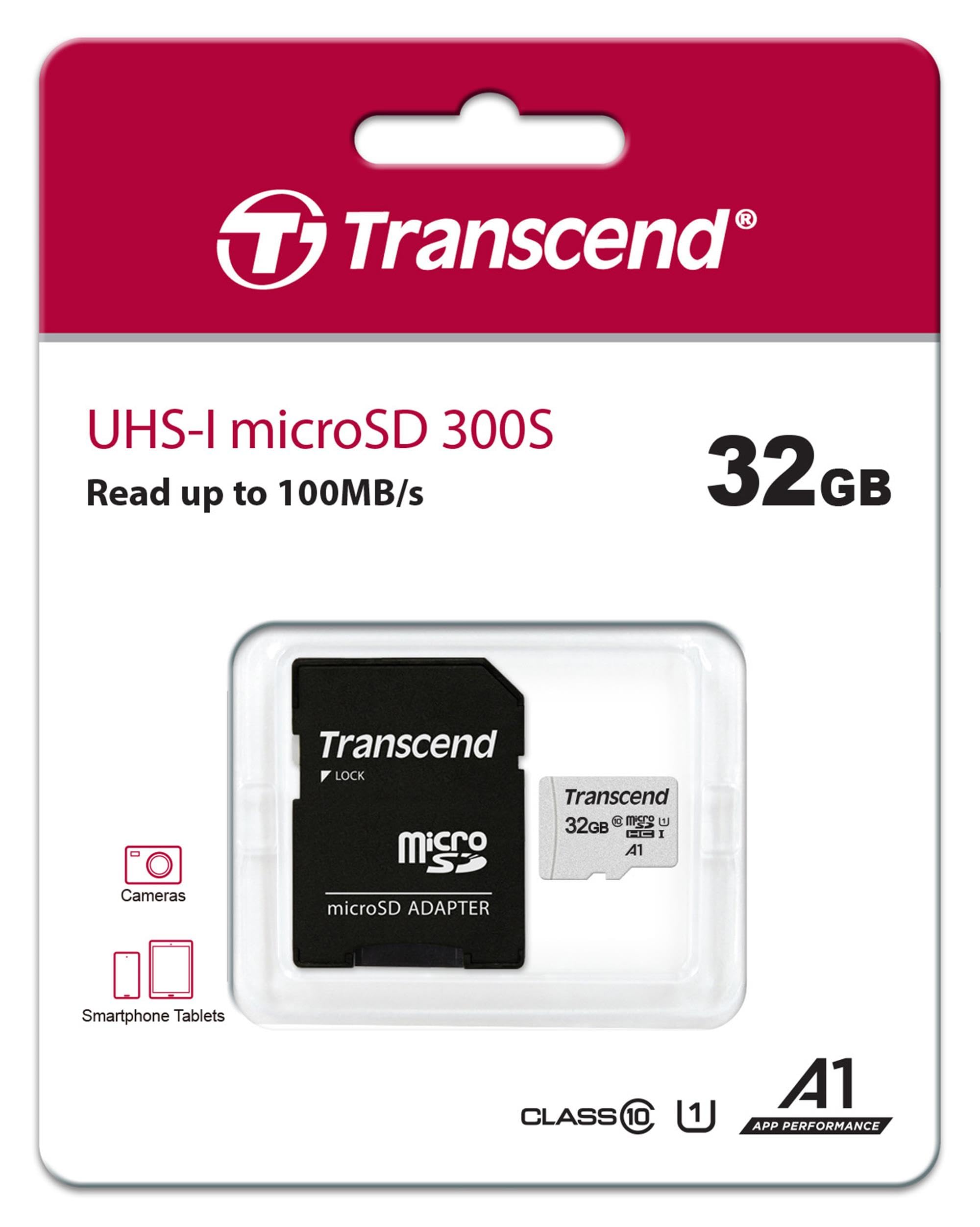 TRANSCEND 32Go UHS-I U1 microSD avec adaptateur SD pour smartphone / tablette