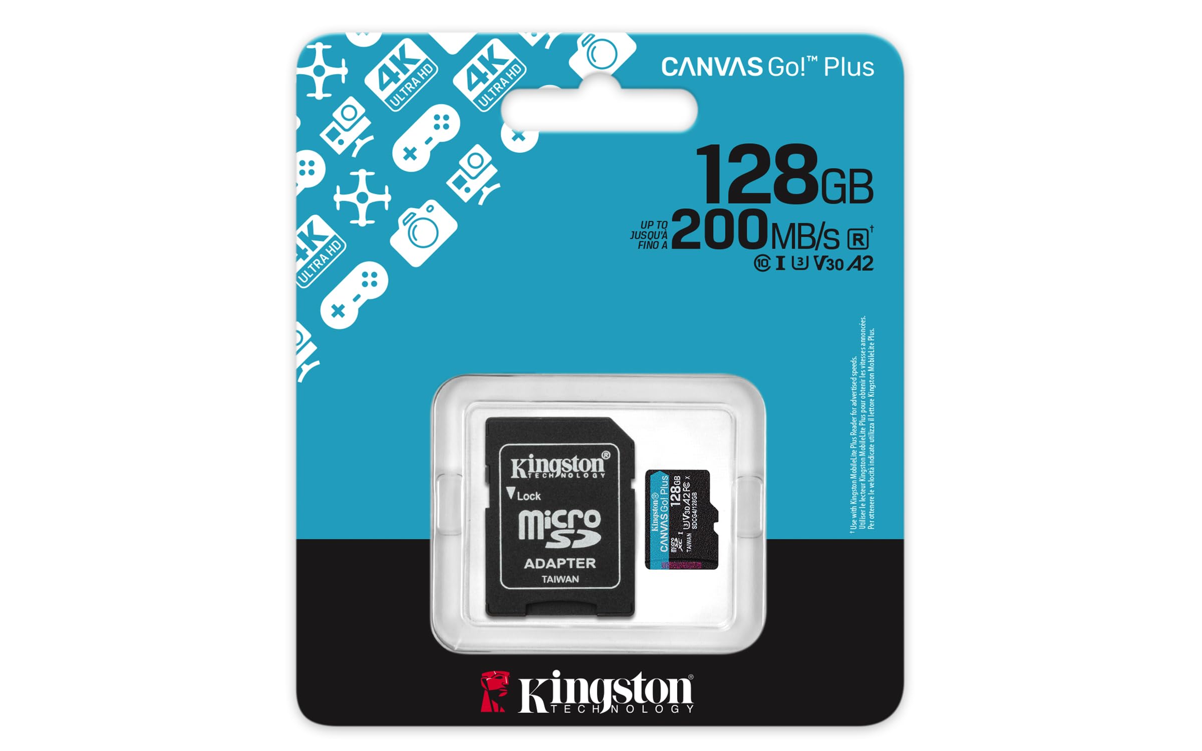 KINGSTON 128Go microSDXC Canvas Go Plus Gen4 200Mo/s A2 U3 V30 Card + Adapter