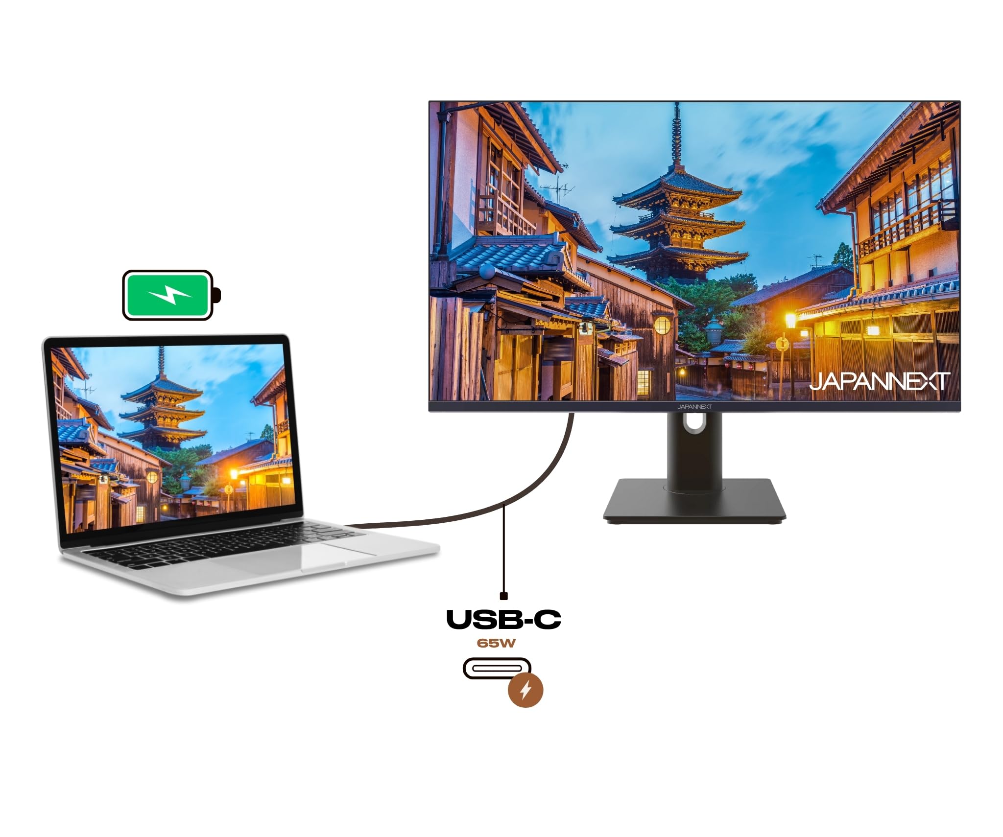 JAPANNEXT JN-IPS27FHDR-C65W-HSP - Ecran 27p 1920x1080 FHD 60Hz - IPS - 300 cd/m2 - HDR - HDMI - DP - USB-C charge 65W