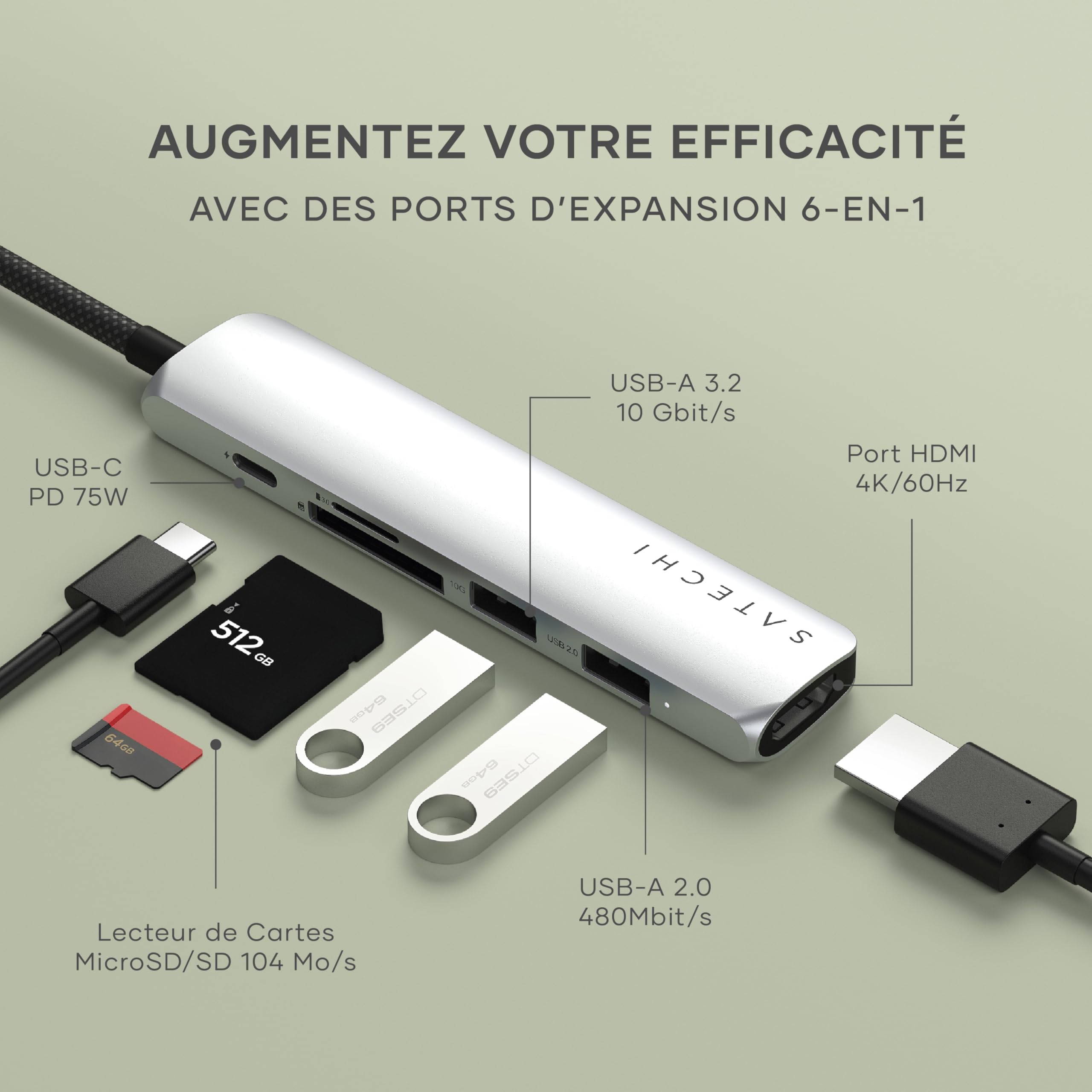6-IN-1 USB-C MULTIPORT ADAPTER SILVER
