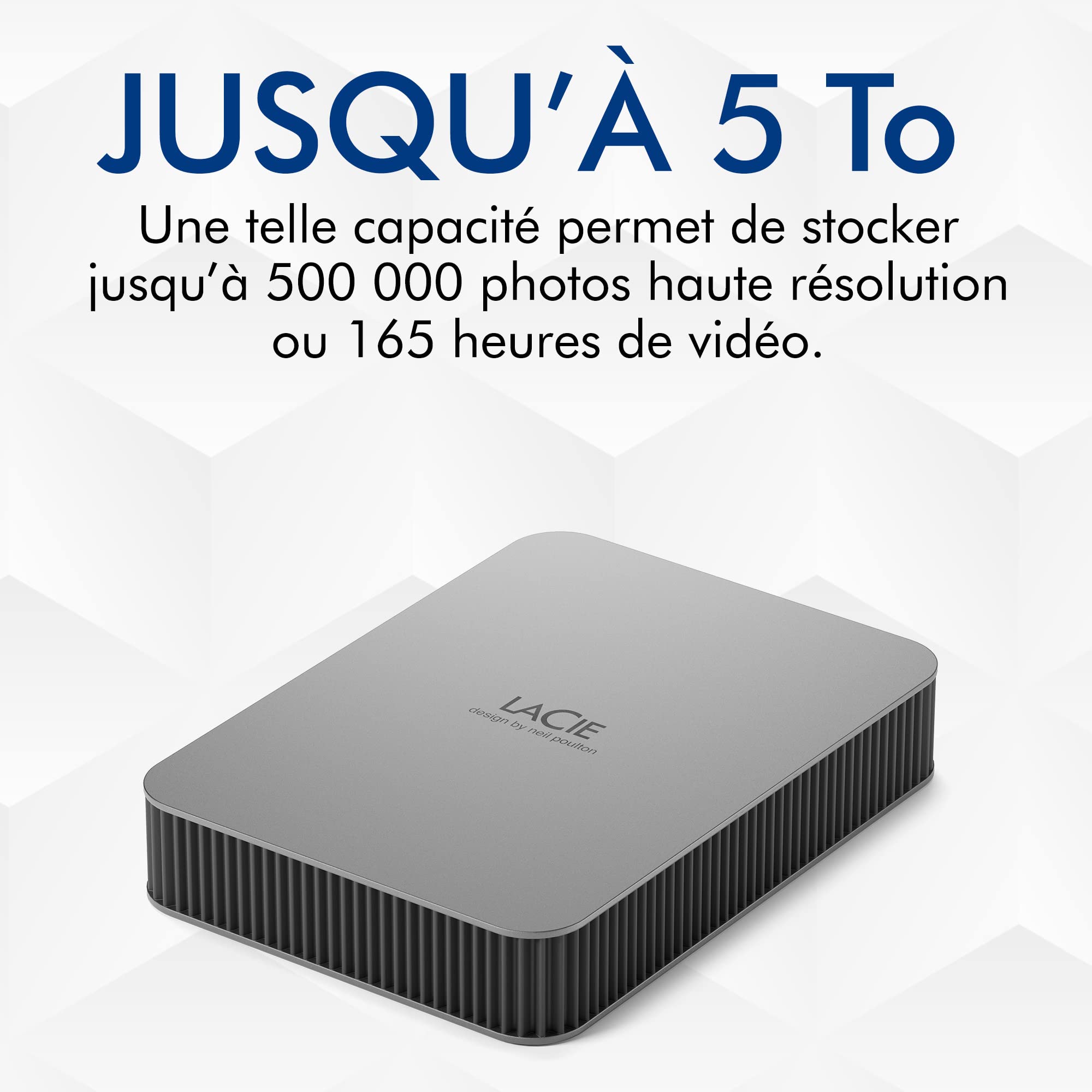 LACIE Mobile Drive HDD USB-C 1To 2.5p Moon Silver with USB-C cable