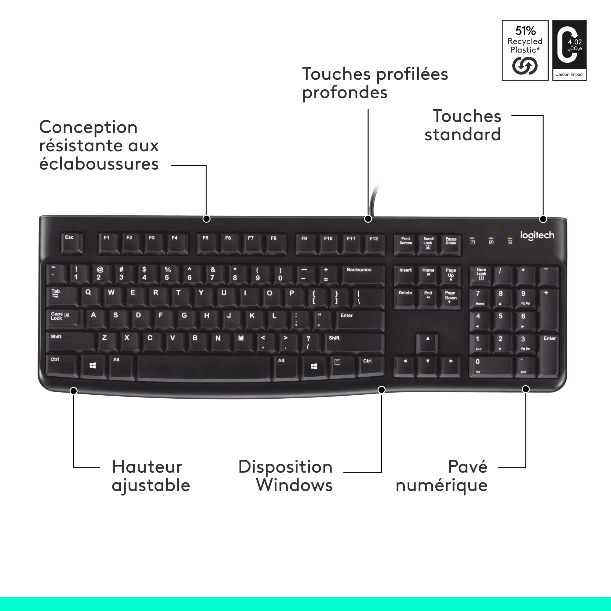 LOGITECH K120 Corded Keyboard black USB (FRA)