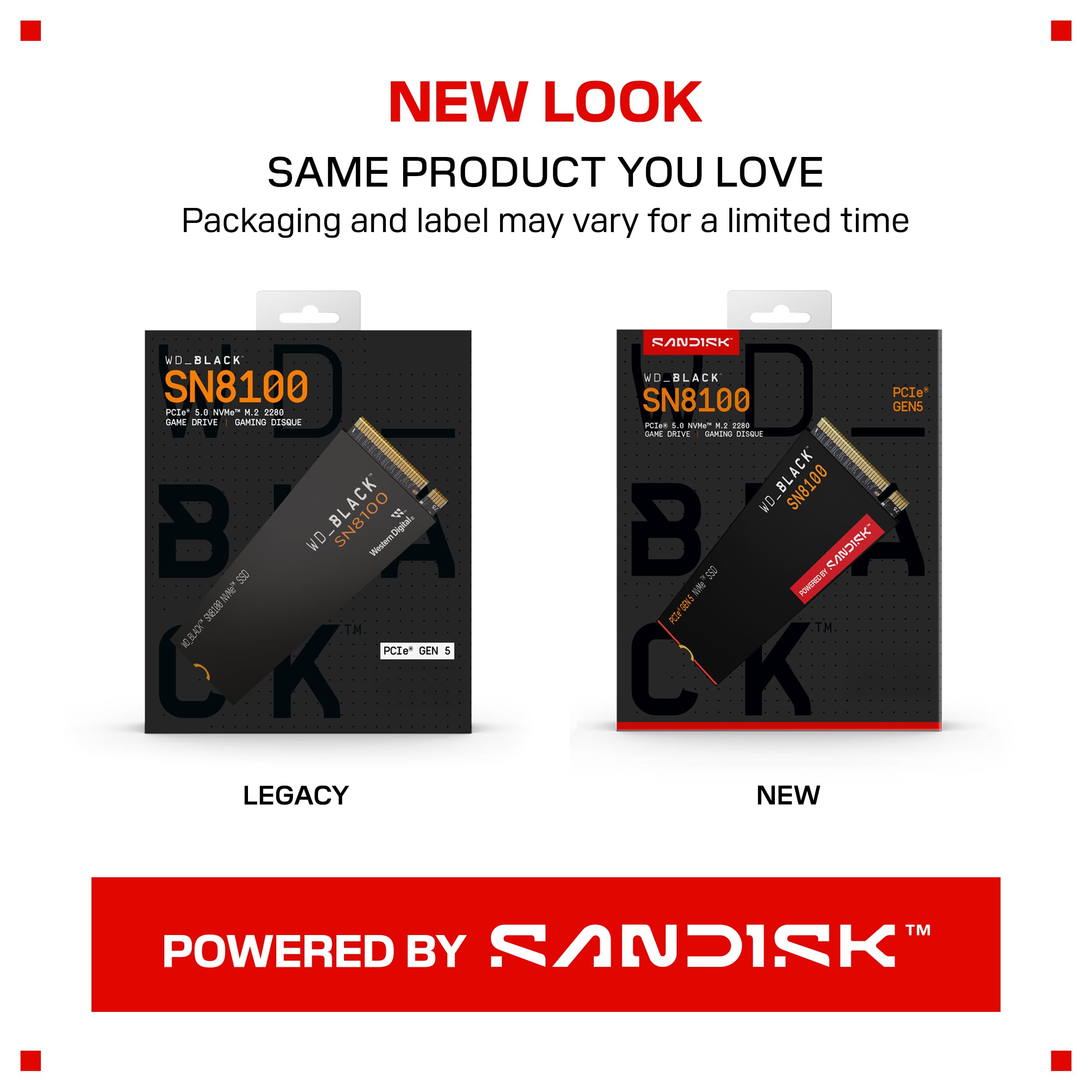 WD Black 2To SN8100 PCIe 5.0x4 NVMe M.2 SSD POWERED BY SANDISK