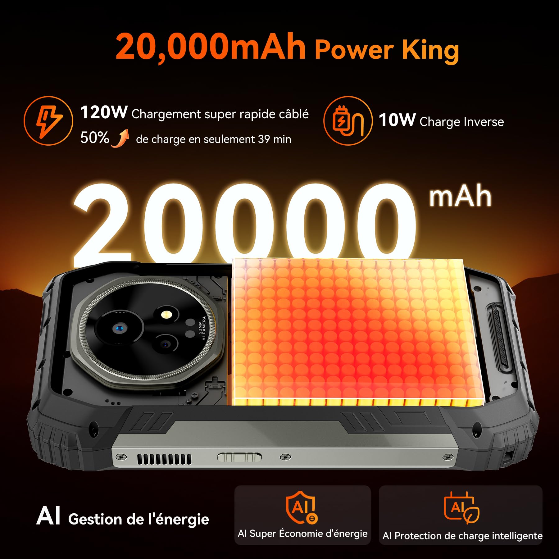 Blackview XPLORE 2 (5G - Écran 6.73'' - 1 To, 16 Go RAM - 20 000 mAh) Noir
