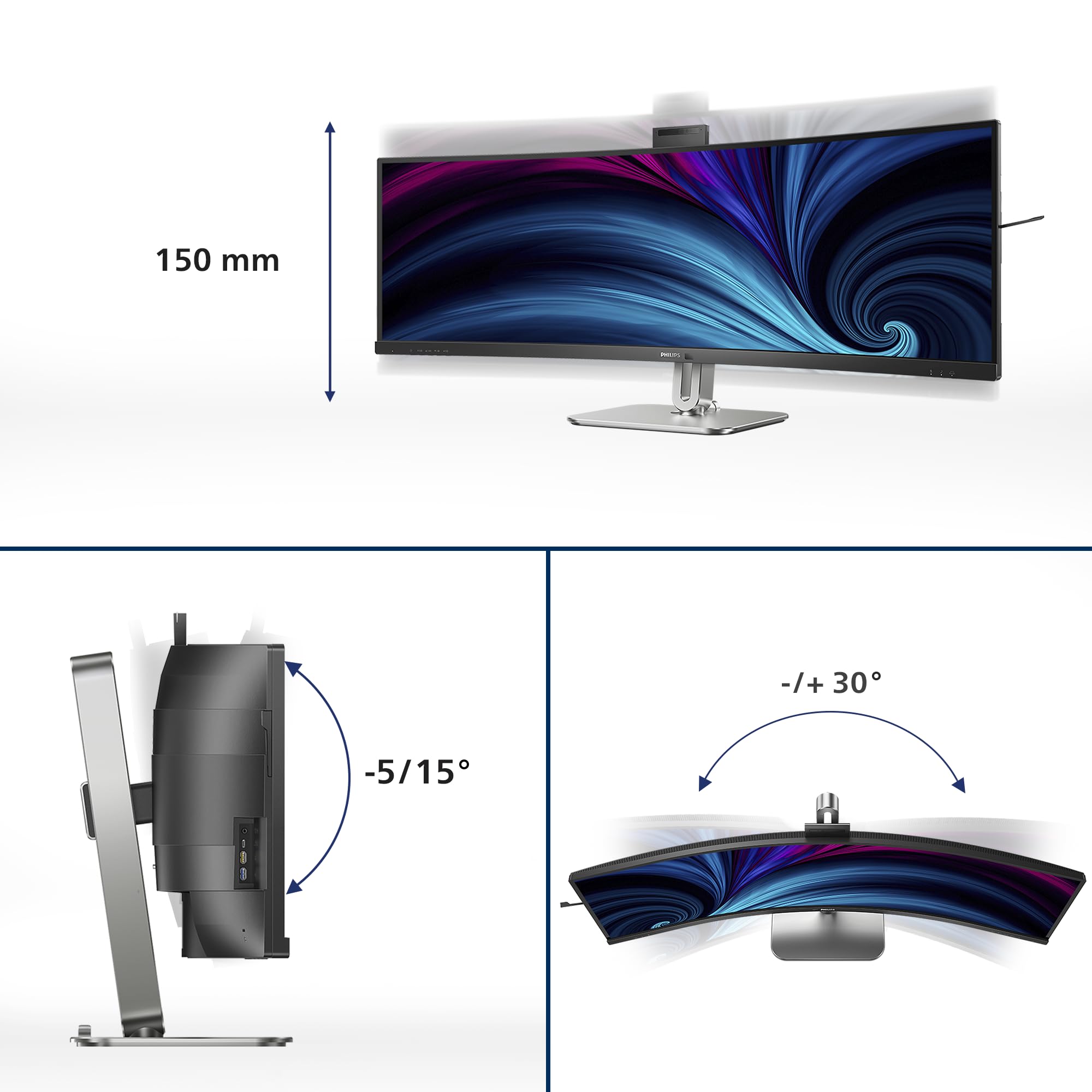 PHILIPS 49B2U6903CH/00 48.8p 5120x1440 VA Curved H/A 170mm SUPERWIDE USB-C 75Hz DP 2xHDMI USB HUB SPEAKERS webcam