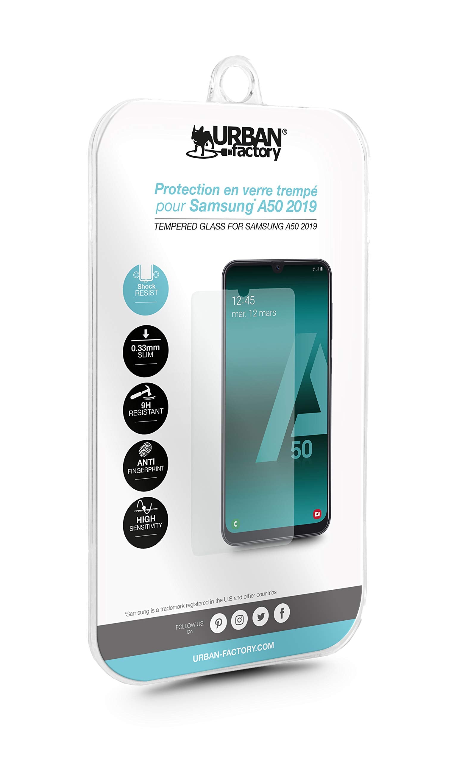 URBAN FACTORY Samsung Protection en Verre Trempe Samsung A50 2019