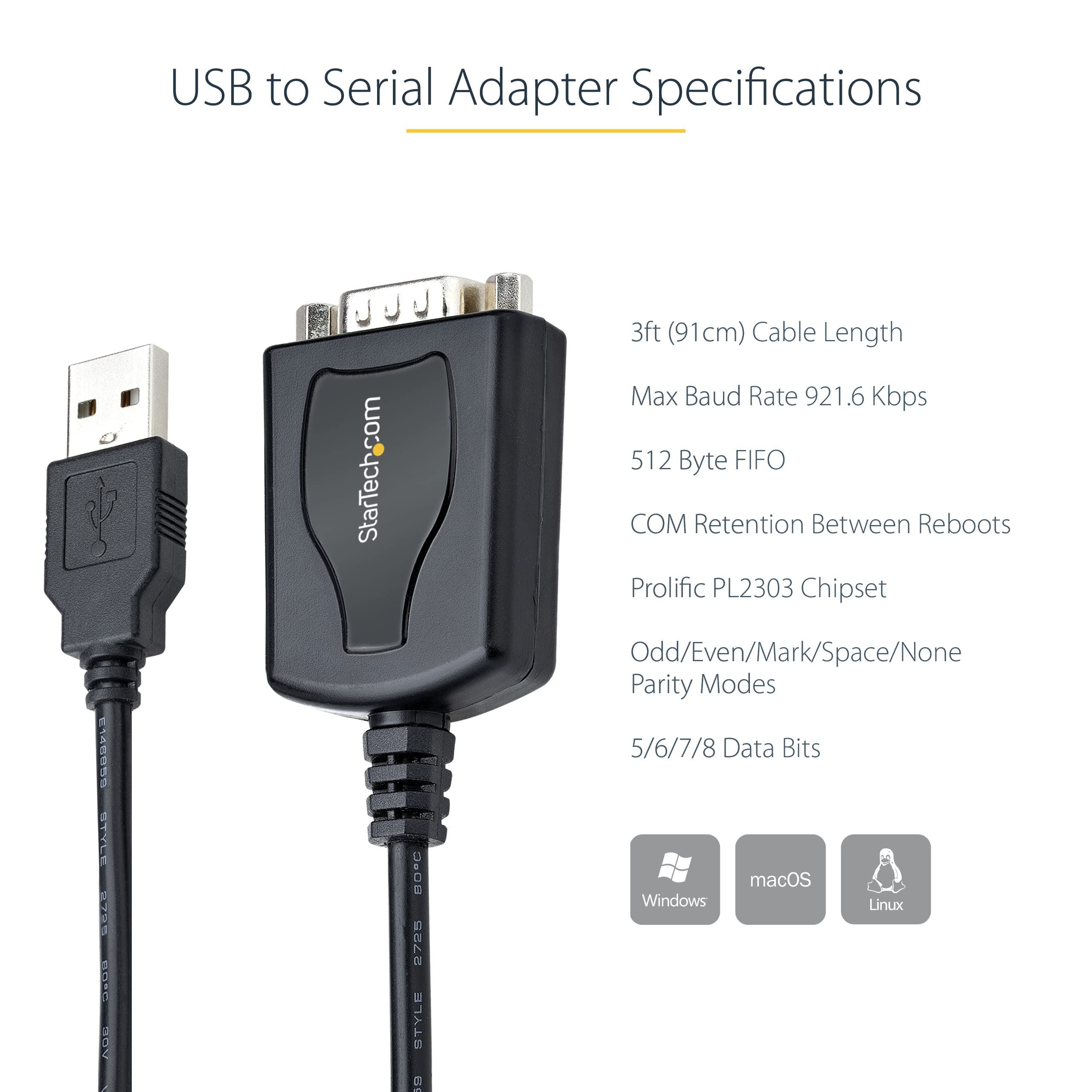 3ft USB to Serial Cable/RS232 Adapter