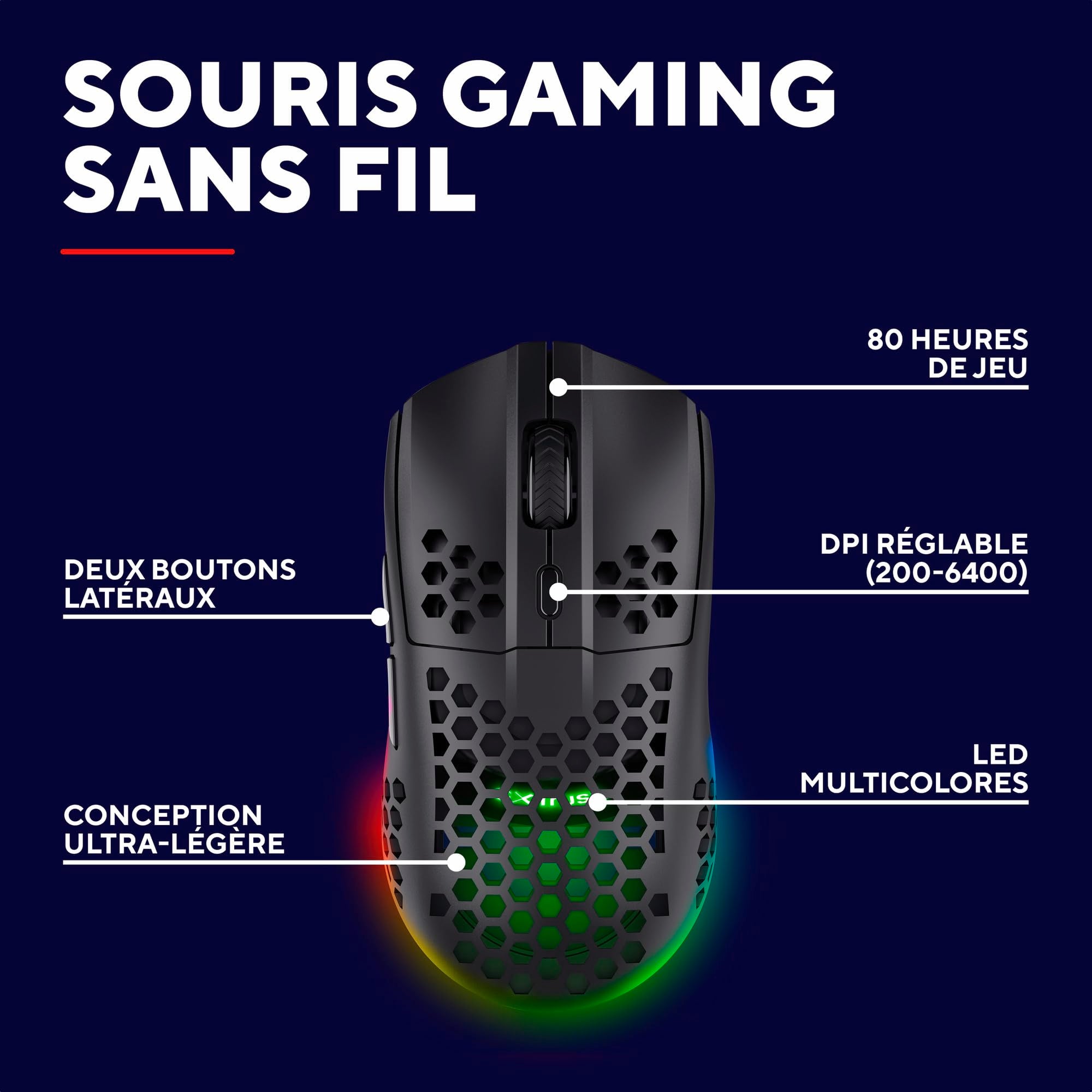 TRUST Souris gaming sans fil HELOX ultra légére - Noire