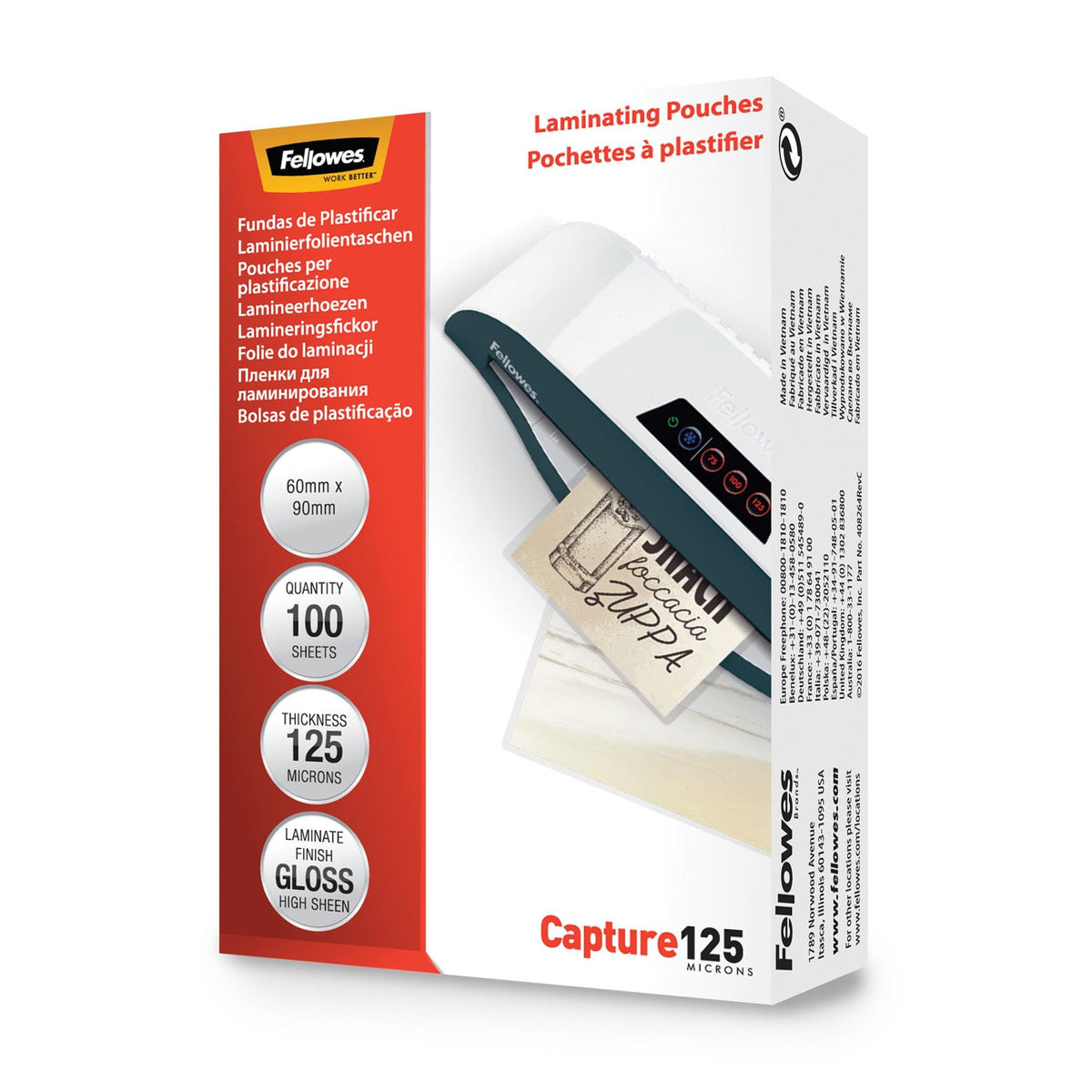 FELLOWES LAMIN POUCH 54X86MM 125MIC RTL 50PK