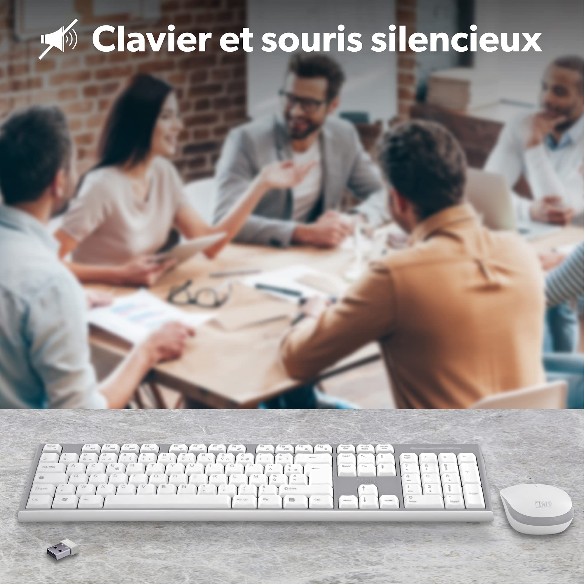 TNB CLASSY Wireless Keyboard/Mouse Combo Azerty High-End Finishes Compact Keyboard With Flat Comfortable And Silent Keys