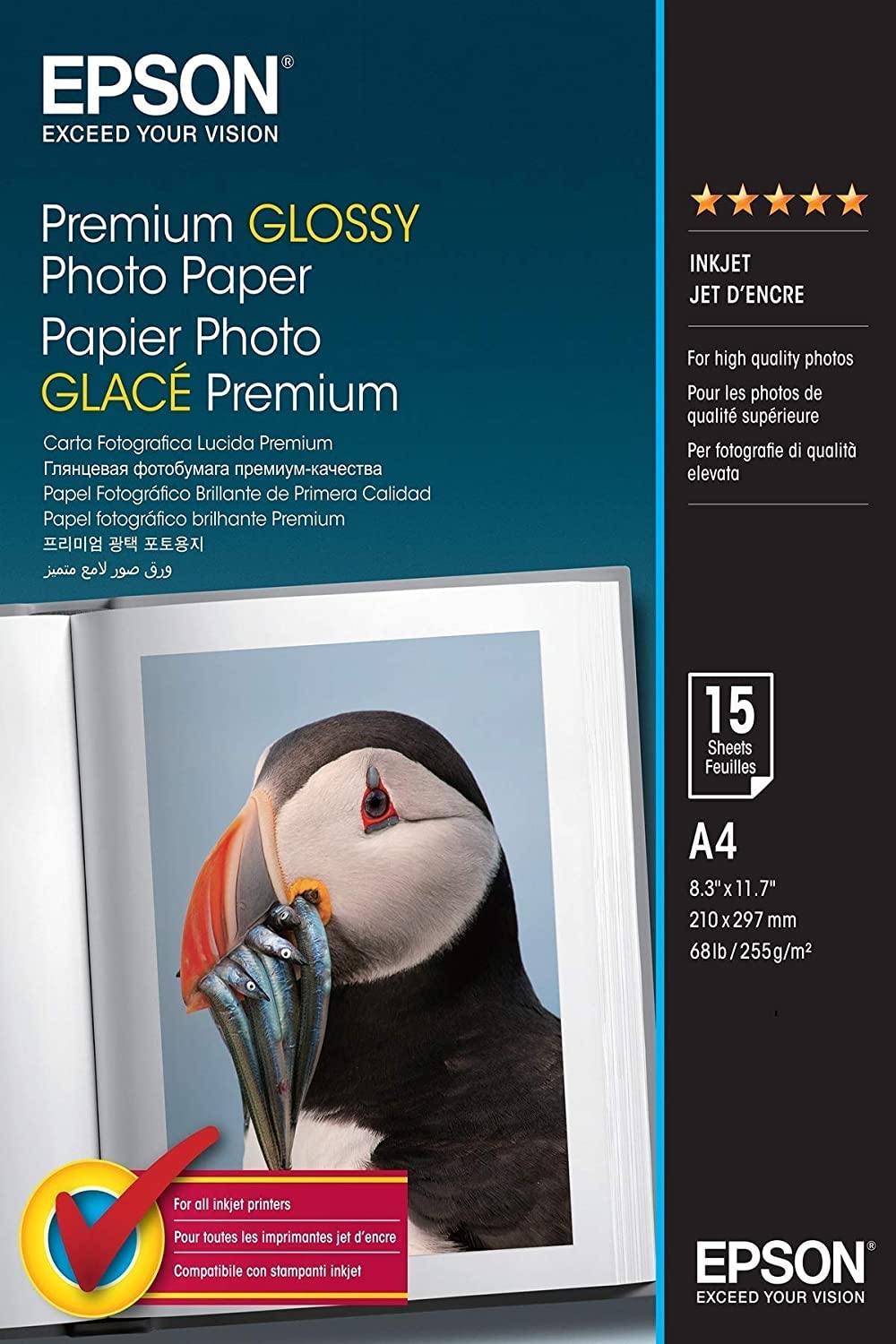 EPSON S042155 Premium brillant photo  papier inkjet 255g/m2 A4 15 feuilles pack de 1