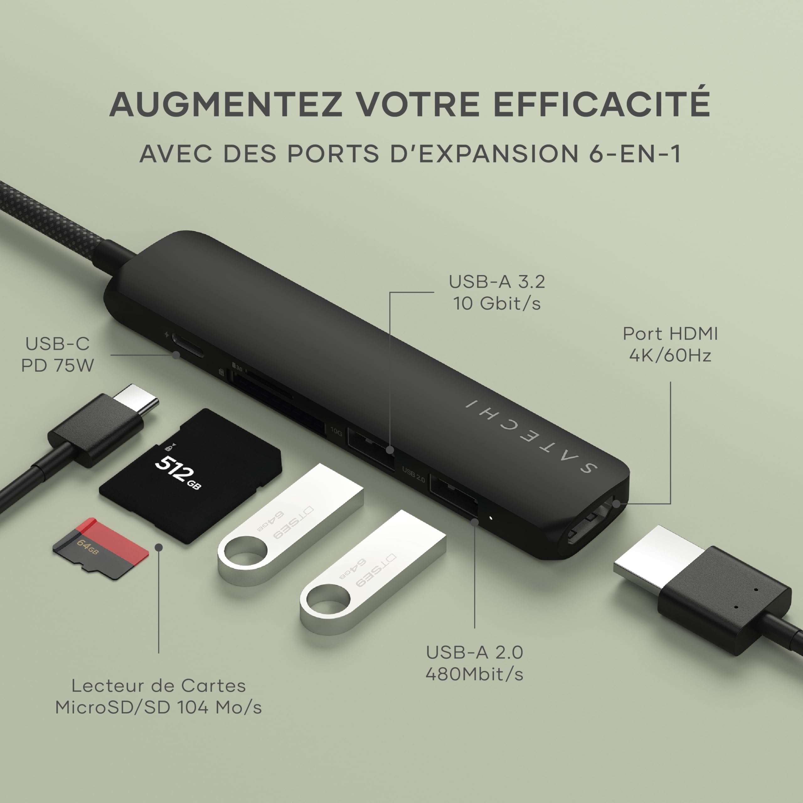 6-IN-1 USB-C MULTIPORT ADAPTER BLACK