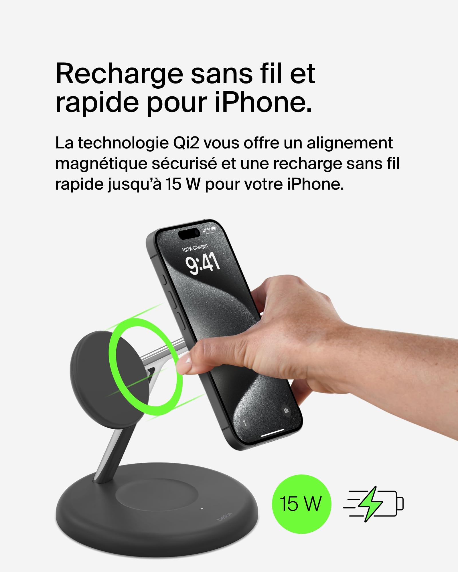 BELKIN BOOST CHARGE PRO 3in1 Qi2 15w Magnetic Adjustable Charging Stand Black