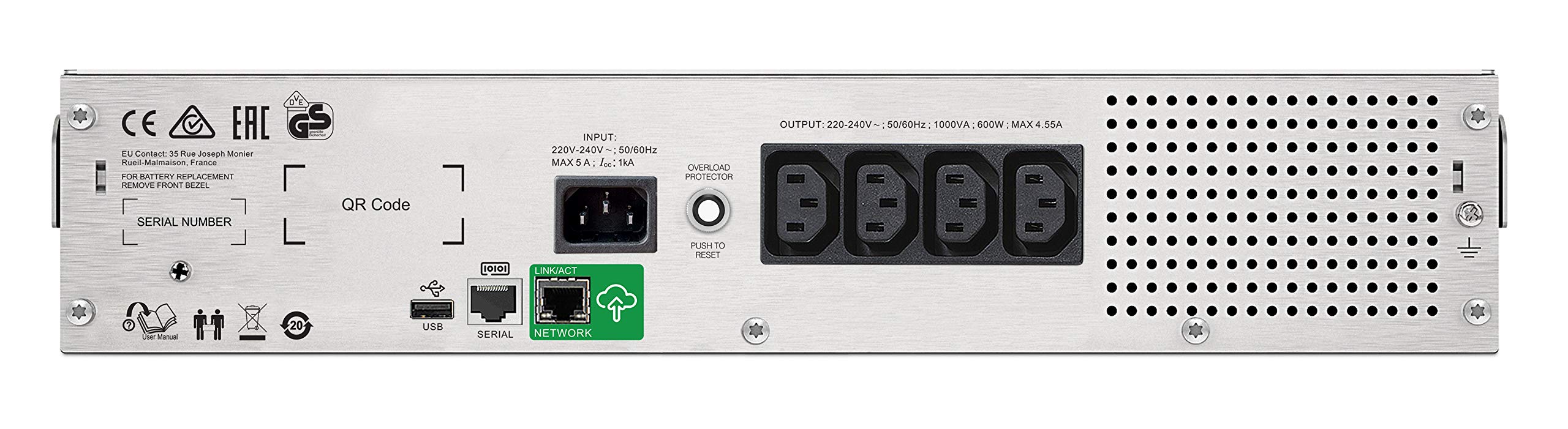 APC Smart-UPS C SMC1500I-2UC UPS Rack AC 220/230/240V 900Watt 1500VA RS-232 USB output connectors 4 2U BK with APC SmartConnect