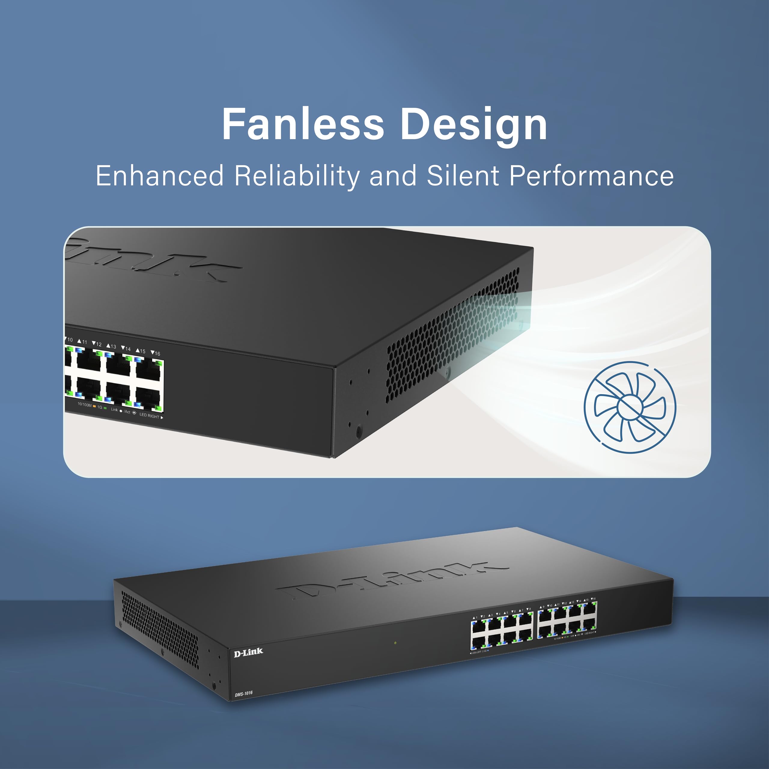 D-LINK 16 ports Multi-Gigabit 2.5 Gps - Métallique & rackable - IGMP snooping - auto MDI/MDI-X - QoS - IEEE 802.3az EEE