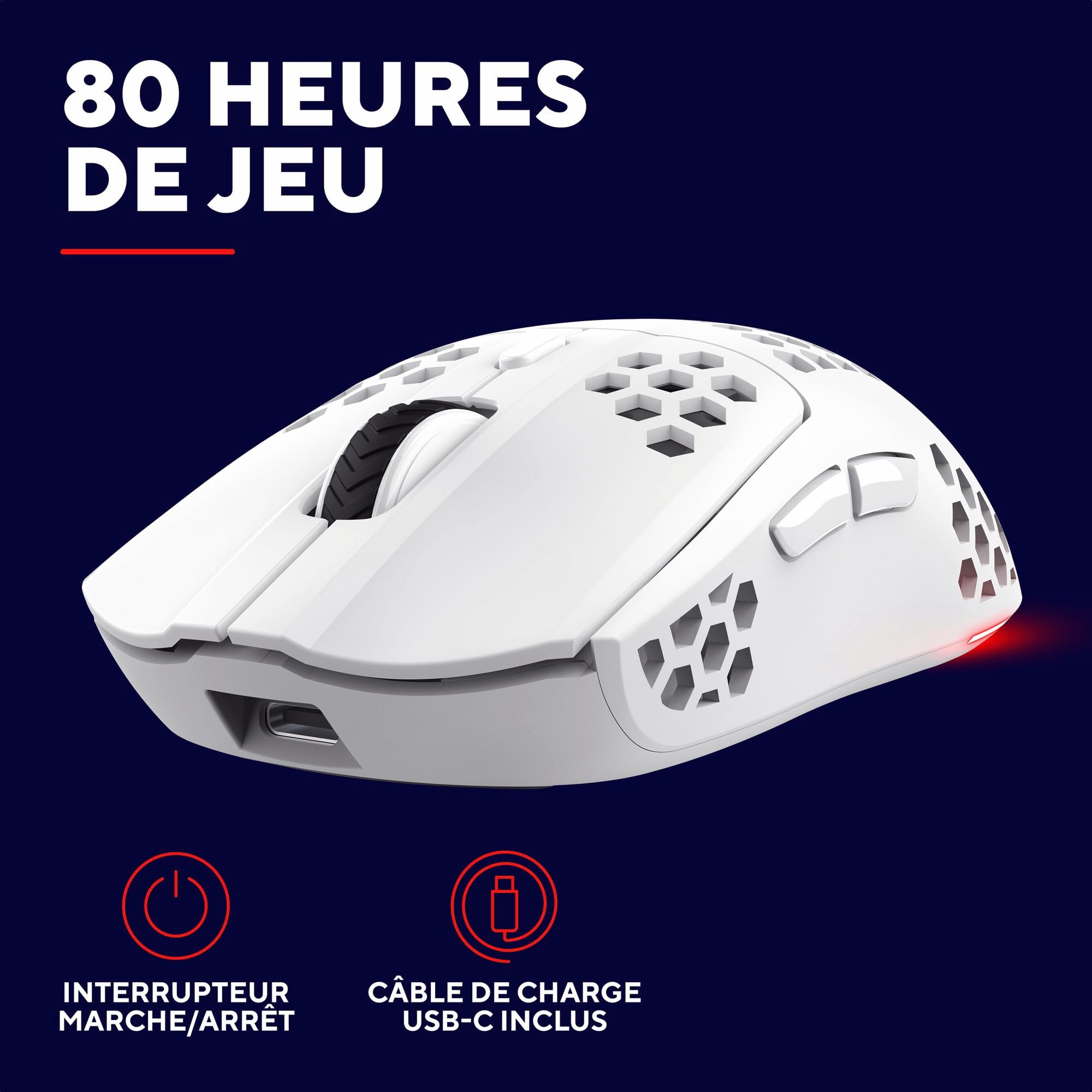 TRUST Souris gaming sans fil HELOX ultra légére - Blanche