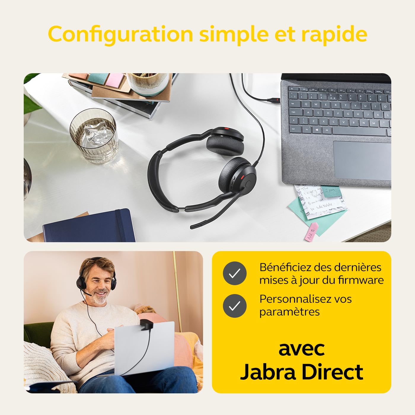 Jabra 25089-999-999 Evolve2 50 USB-A MS Casque Stéréo Noir Sans Fil et Filaire